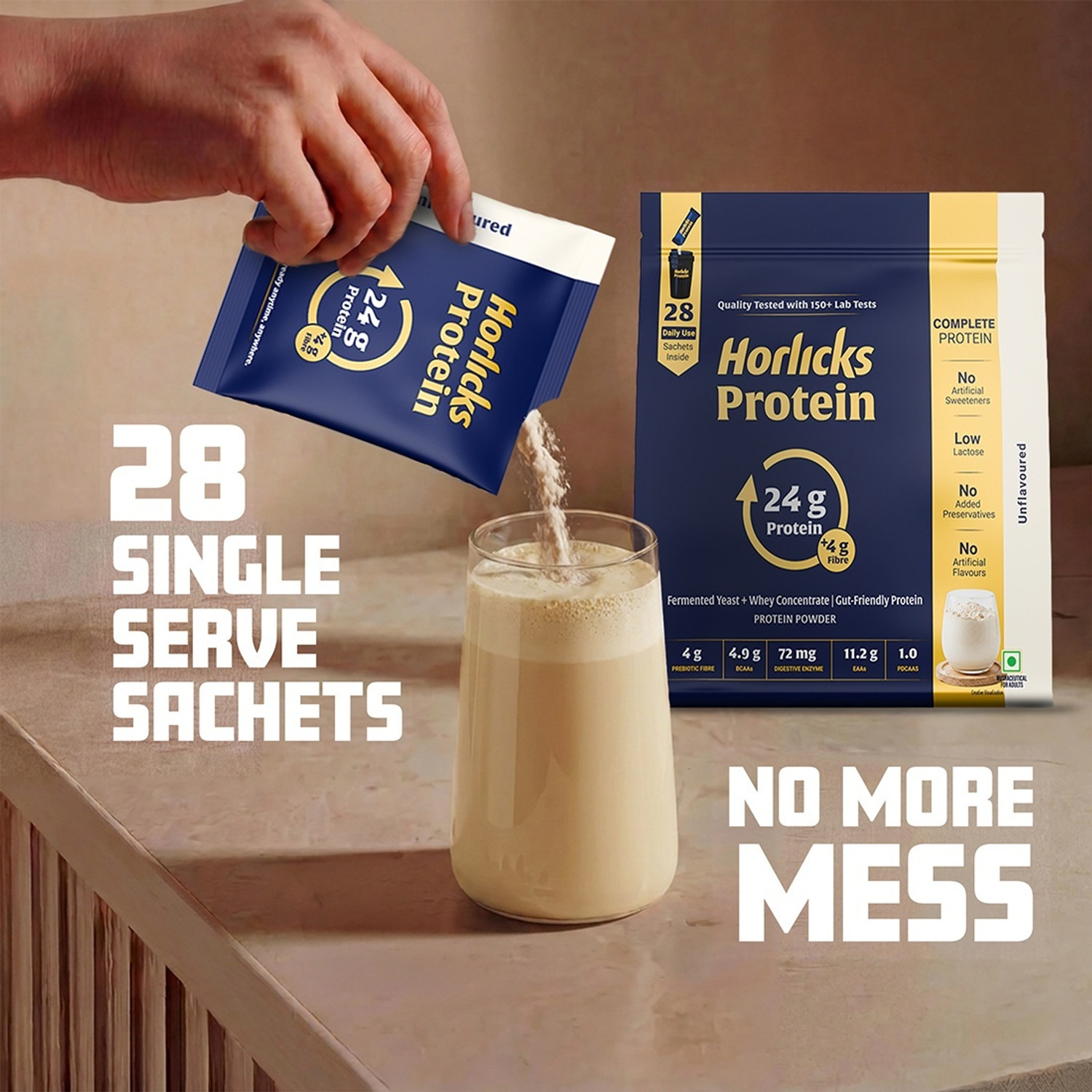 Image of HORLICKS Protein Powder|Unflavoured|Fermented Yeast Isolate & Whey|24 g Protein|4 g Fibre Yeast Protein