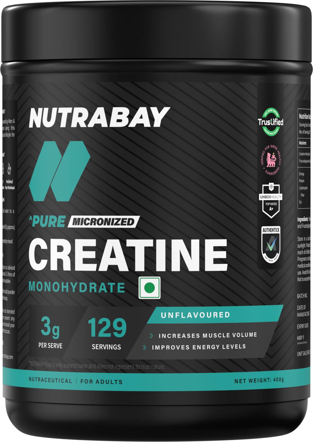 Nutrabay Pure Micronised Creatine Monohydrate 400g