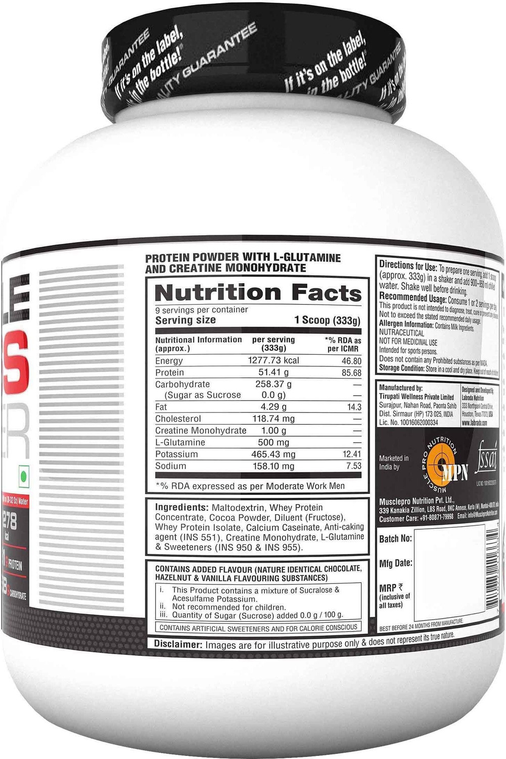 Image of Labrada Muscle Mass Gainer Chocolate Hazelnut| Weight Gainer with Protein|9 Servings Weight Gainers /Mass Gainers