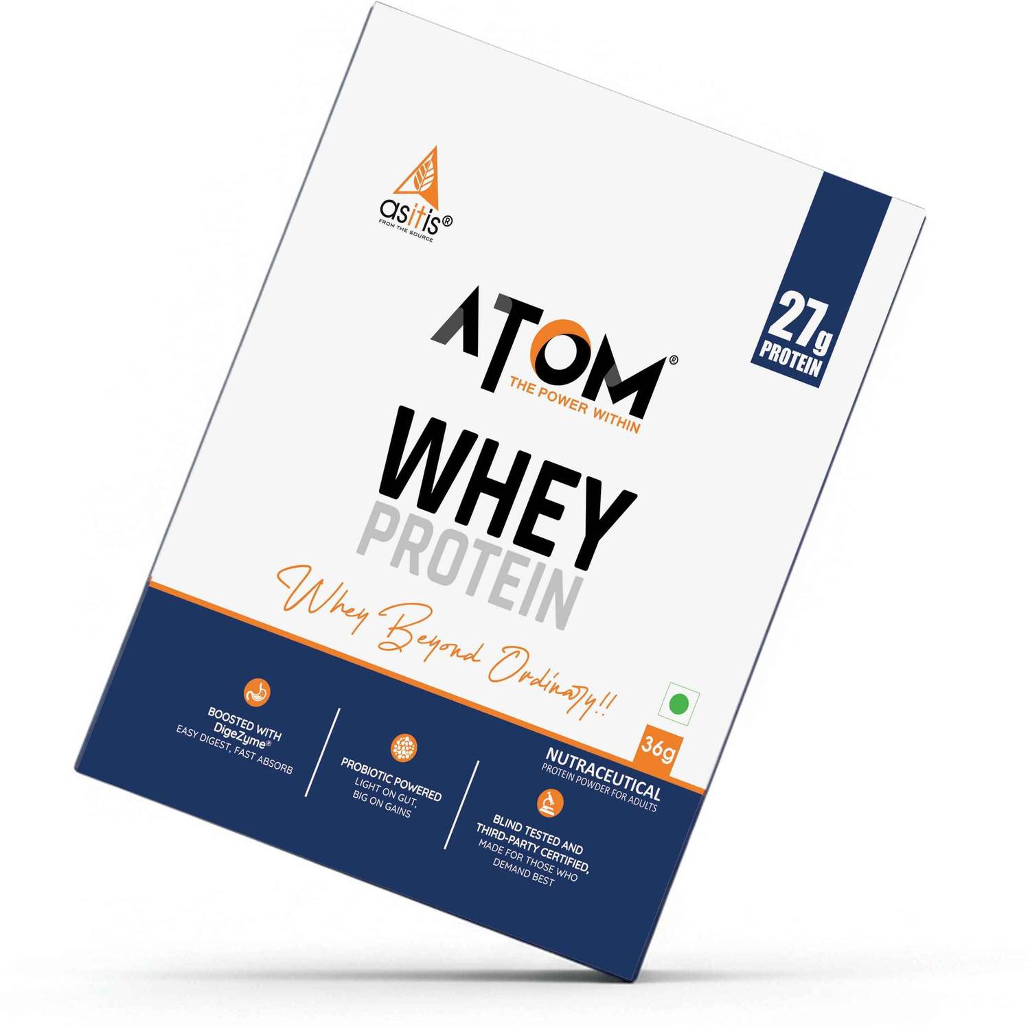 AS-IT-IS Nutrition ATOM Whey Protein 27g Protein DigeZyme & Probiotics Easy Carry No Excuse Sachet Whey Protein