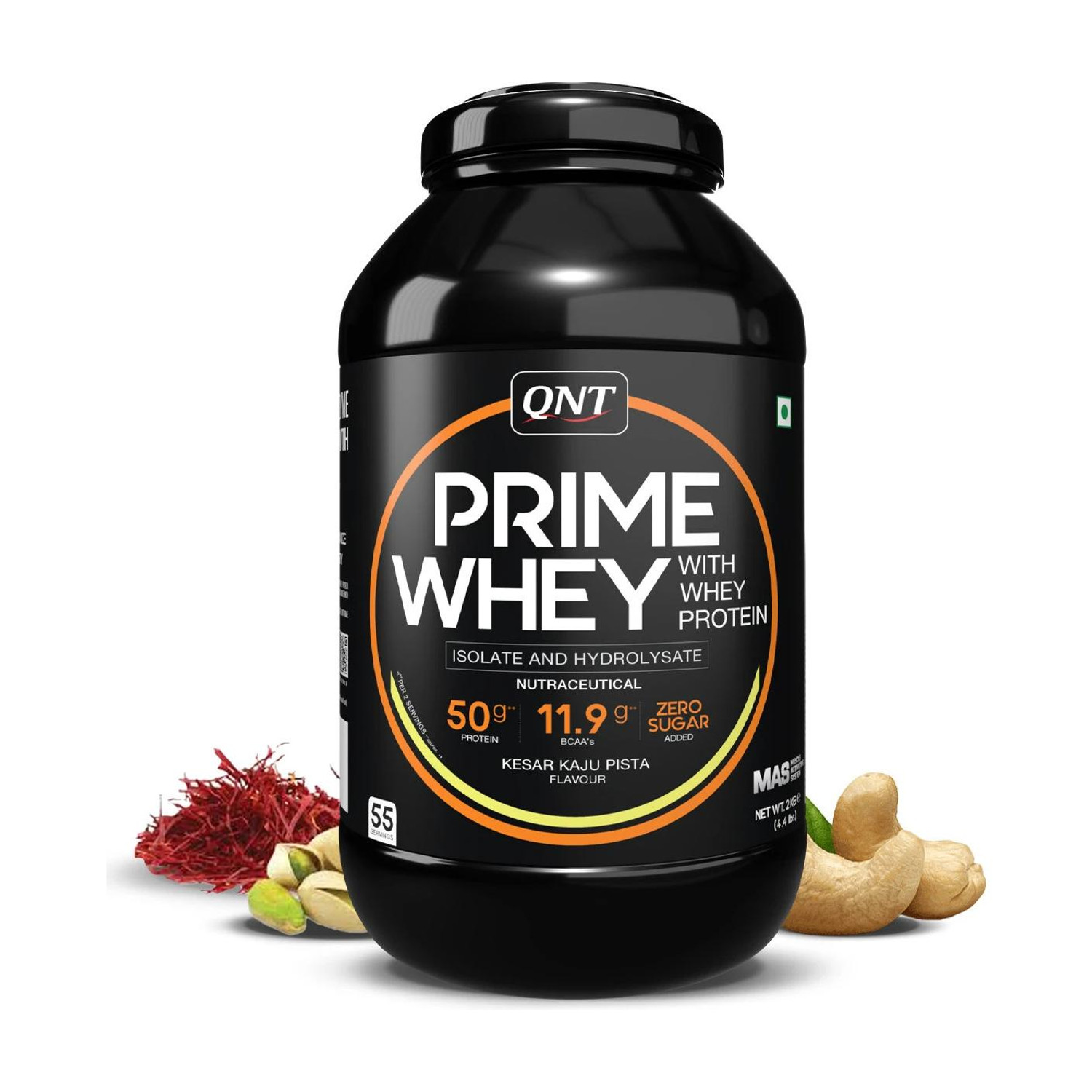 Image of QNT Prime Whey, 100% Whey Protein with whey Isolate, 2kg, Kesar Kaju Pista Flavour Whey Protein