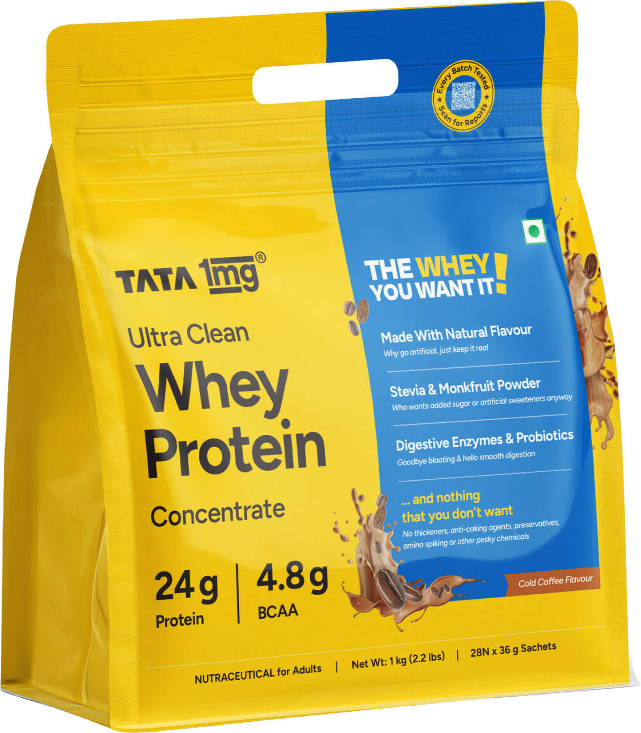 Image of TATA 1mg Ultra Clean Whey Protein | 24g Protein| Lab-Tested | 28 sachets Whey Protein