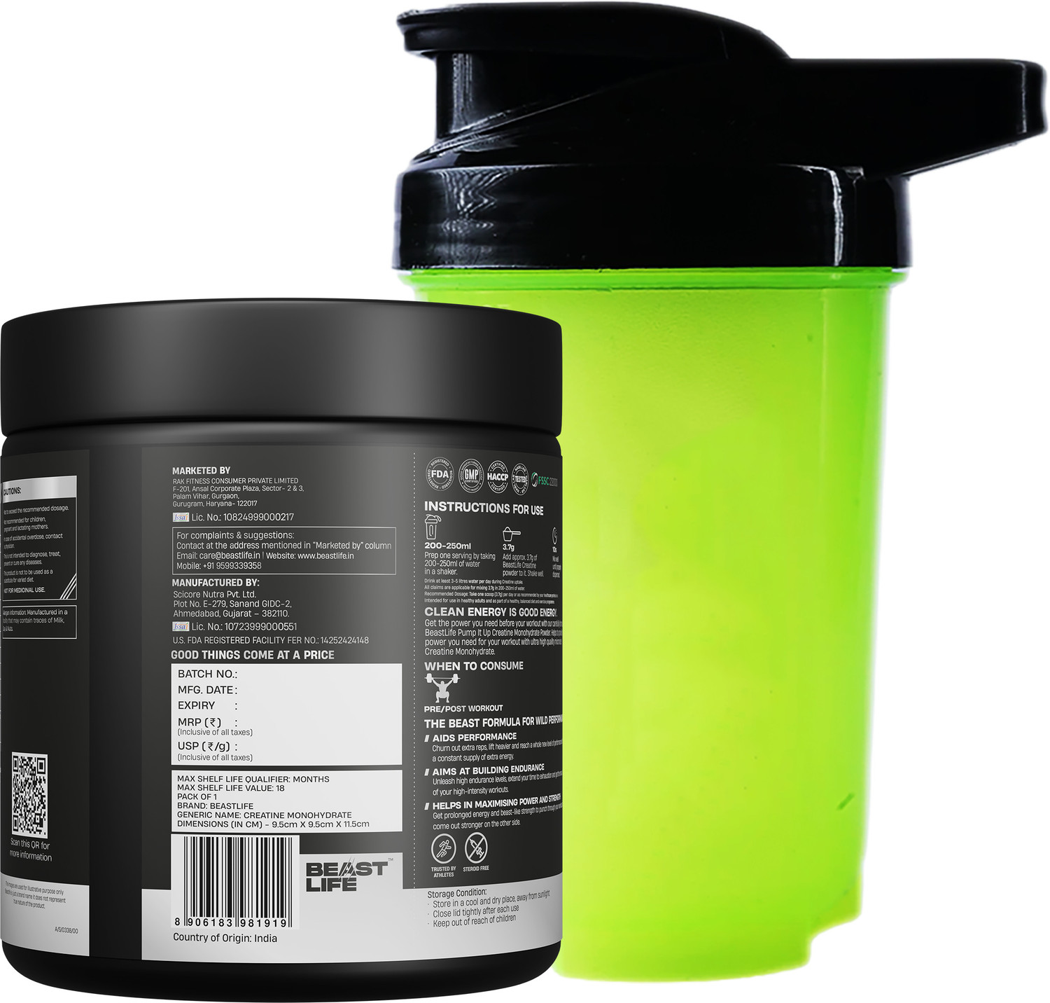 Image of BeastLife Pure Creatine Monohydrate with Shaker Creatine