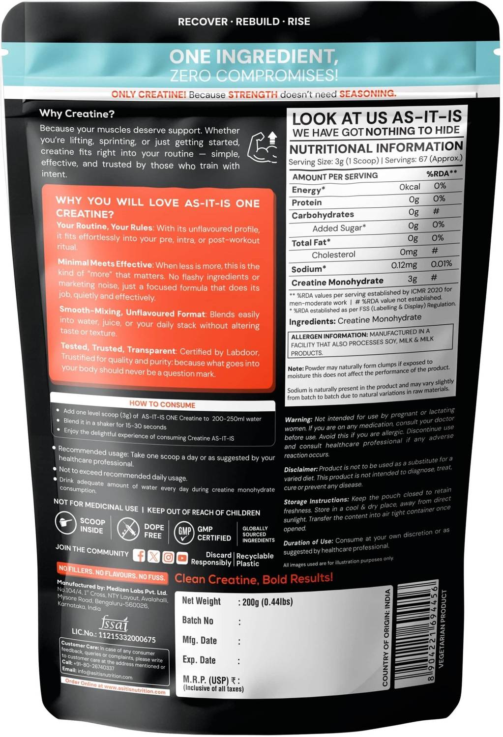 AS-IT-IS Nutrition One Monohydrate Creatine 200 g - Image 5