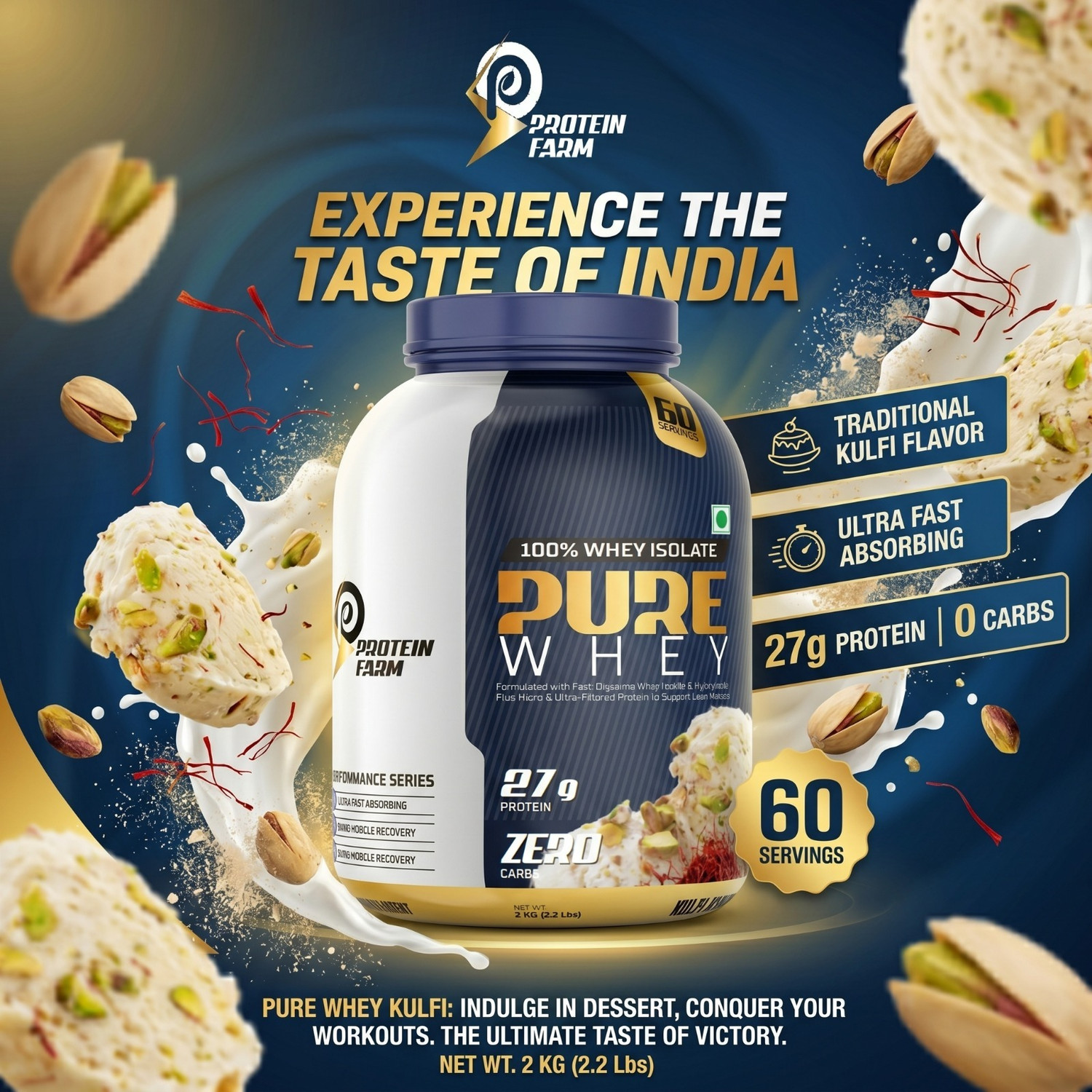 Image of PROTEINFARM PURE WHEY ISOALTE AND HYDROLYSED PROTEIN 2 KG ,0 CARBS LOW FAT FOR LEAN MUSCLE Whey Protein