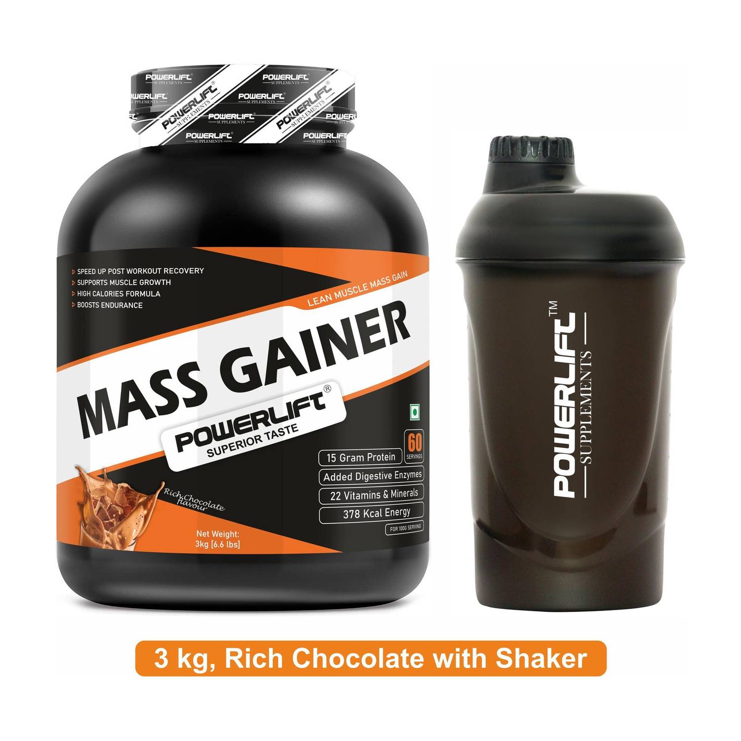 POWERLIFT for Muscle with Shaker Weight Gainers/Mass Gainers