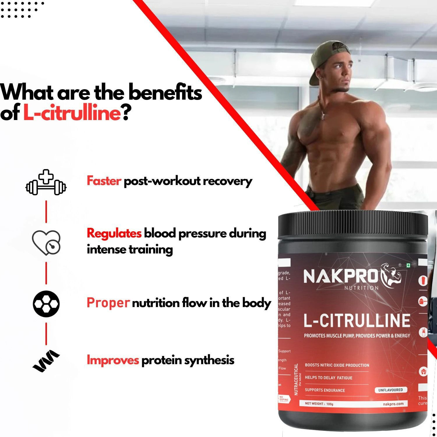 Image of Nakpro Pure L-Citrulline Powder Jar, Boosts Nitric Oxide | Muscle Strength & Endurance EAA (Essential Amino Acids)