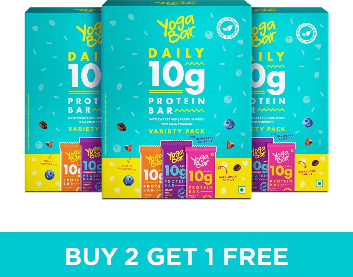 Yogabar 10 g Protein Bar Variety Pack, Gluten-Free, Healthy Snacks(Pack of 18) Protein Bars Rs. 500 - Flipkart