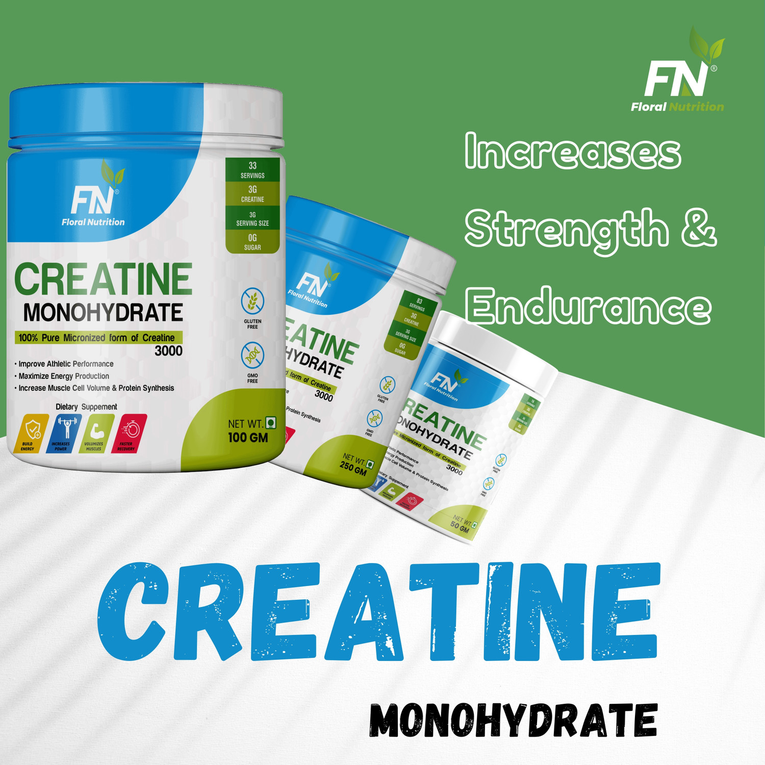Image of Floral Nutrition Creatine monohydrate Micronized for Intense Workout, Muscle Energy and Power Creatine