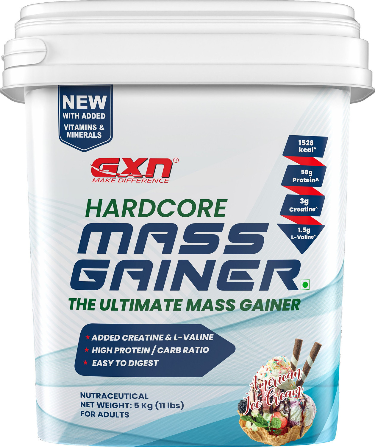 Image of GREENEX NUTRITION Hardcore Mass Gainer Supplement | High Protein For Ultimate Mass Gain | 11 lbs | Weight Gainers /Mass Gainers