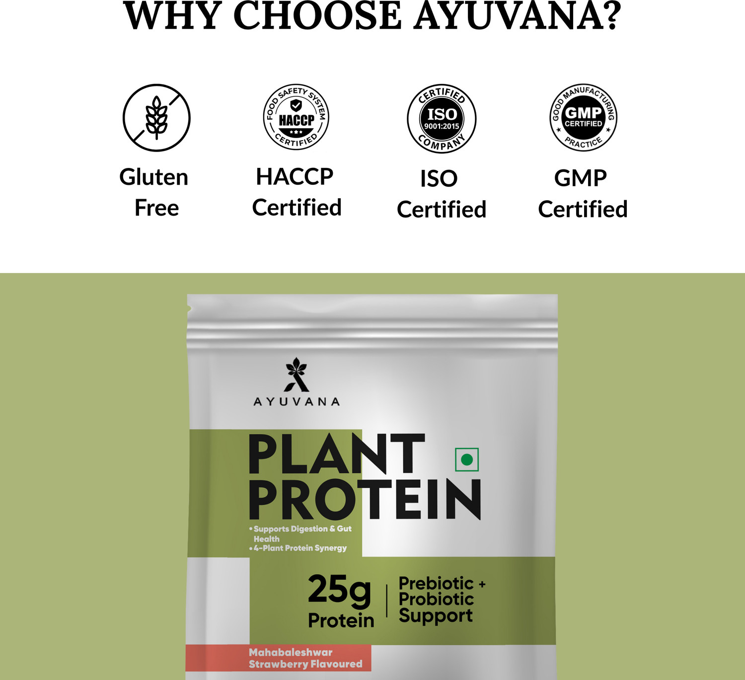 Image of Ayuvana Plant Protein Powder, 24g Protein Per Serving, 180g (5 x 36g Sachets) Plant-Based Protein