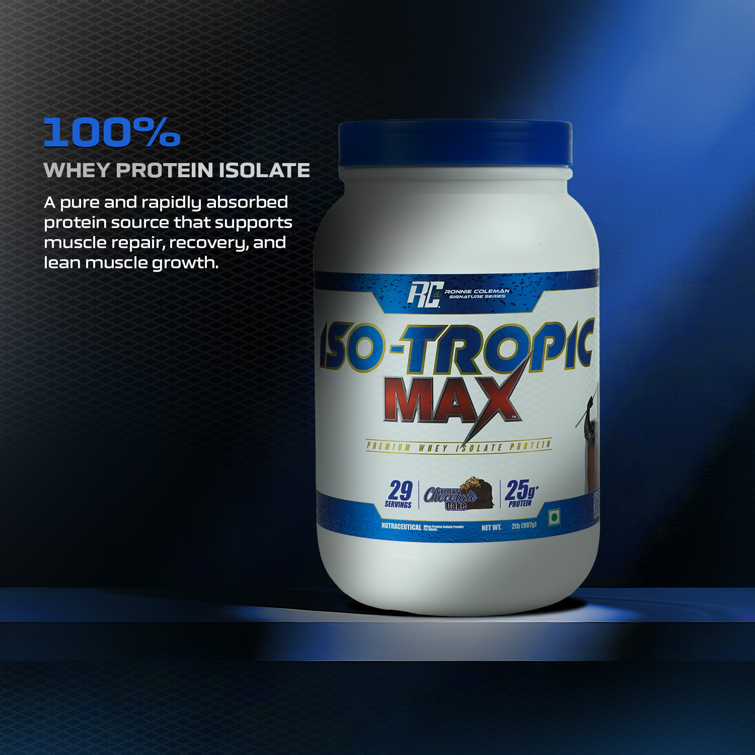 Image of Ronnie Coleman Signature Series Iso-Tropic Max | Premium Whey Isolate Powder Whey Protein (907 g, German Chocolate Cake)