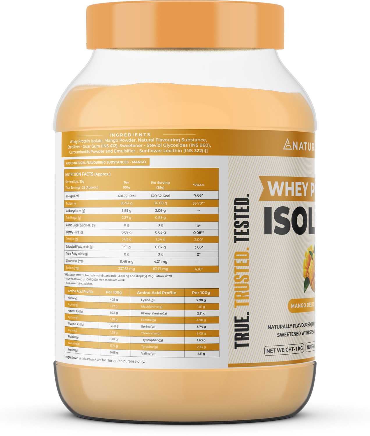 Image of NATURALTEIN Whey Isolate Mango Delight | 30g Protein | Natural & Clean Whey Protein