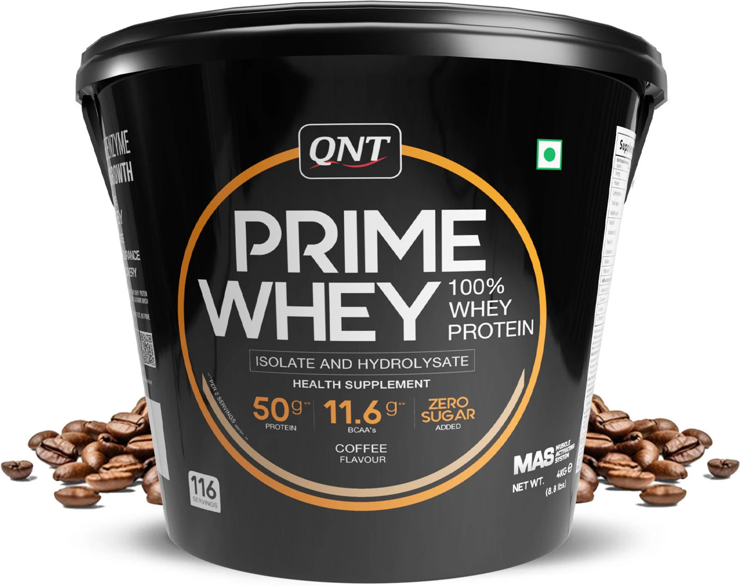 Image of QNT Prime Whey, 100% Whey Protein with whey Isolate, 4kg, Coffee Flavour Whey Protein