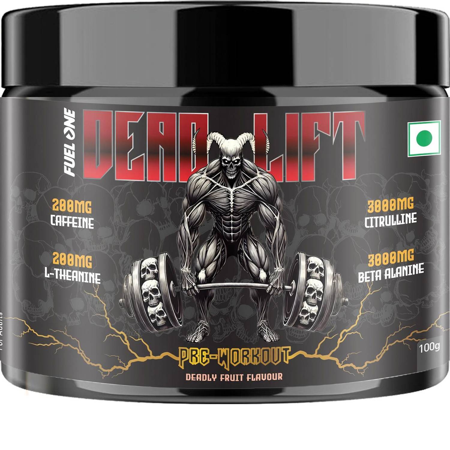 FUELONE Dead-Lift Pre Workout | 200mg Caffeine, 200mg L-Theanine Pre Workout