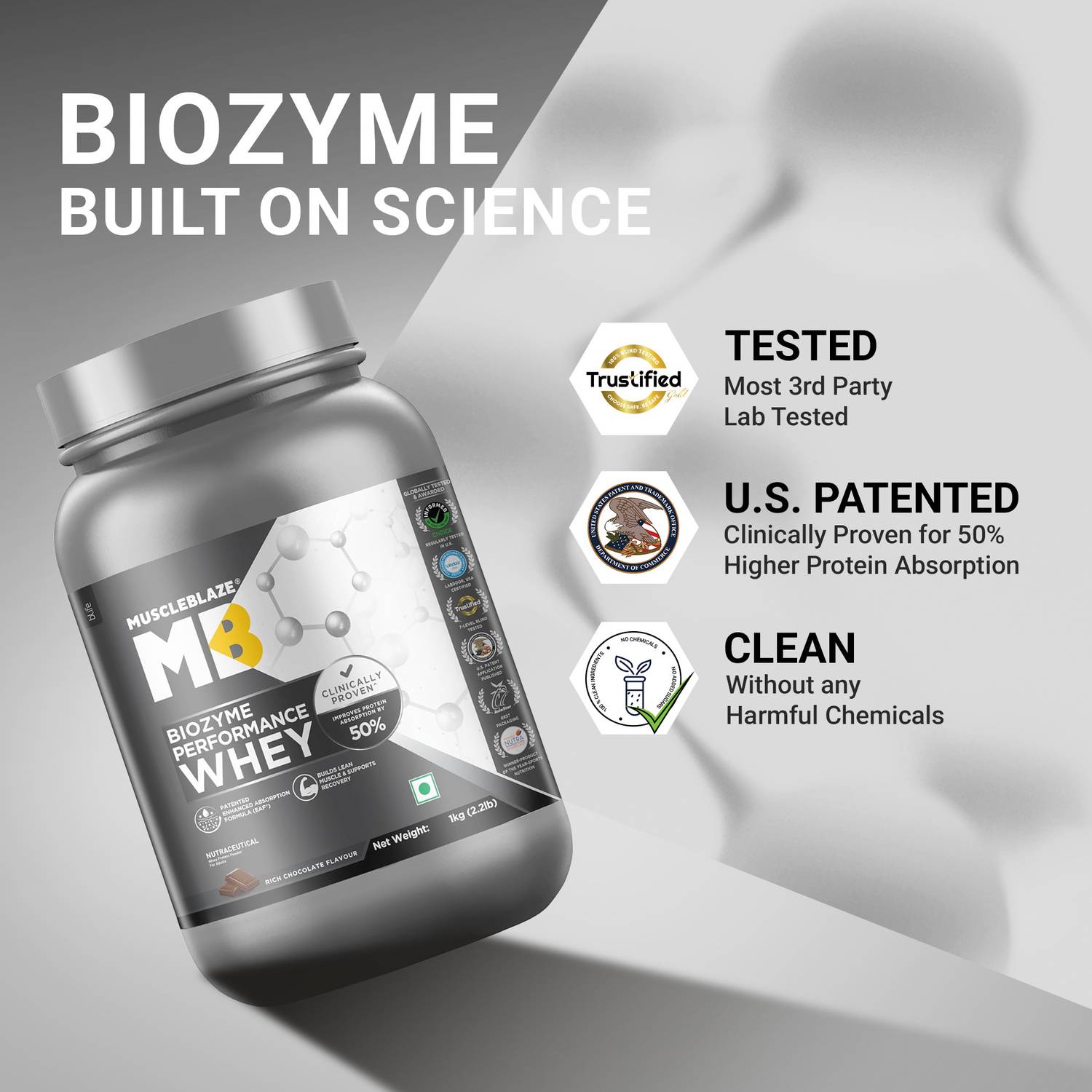 MUSCLEBLAZE Biozyme Performance Whey Protein 1 kg - Image 2