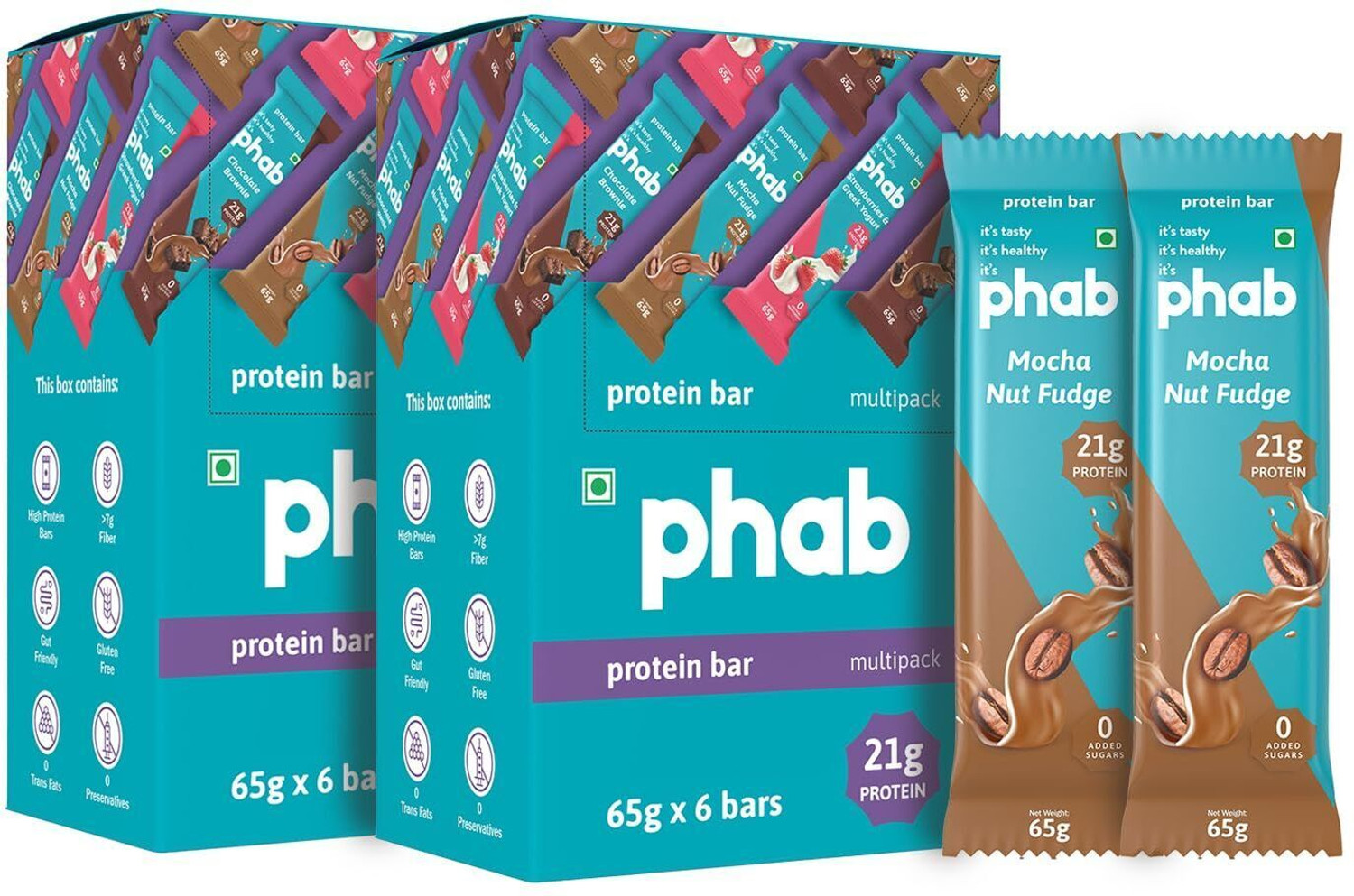 Image of Phab 21G Protein Bars (Pack Of 12), No Added Sugar Gluten-Free Protein Bar For Energy Protein Bars