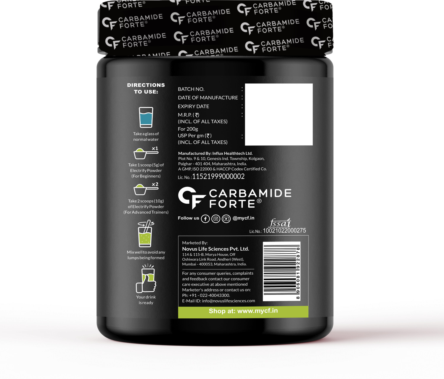 Image of CARBAMIDE FORTE Pre Workout Supplement for Men & Women with Jaljeera, Creatine & Taurine Pre Workout