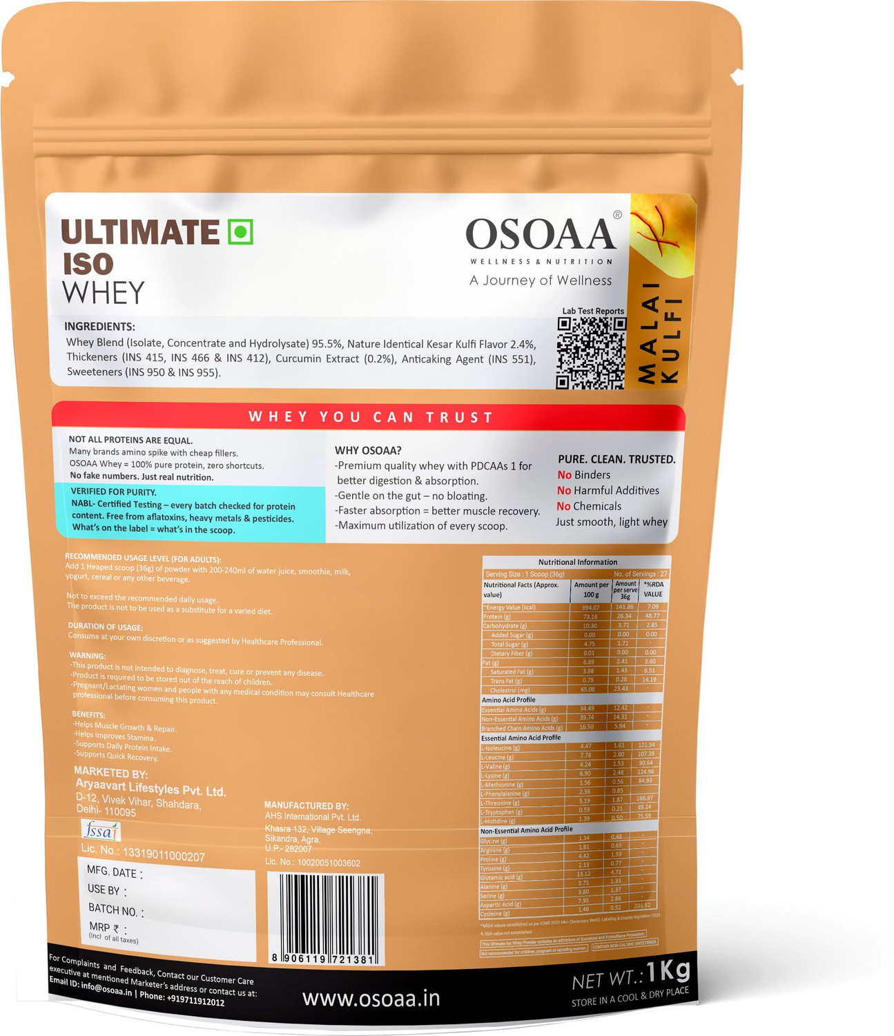 Image of Osoaa Ultimate ISO Whey Protein with Lab Report Whey Protein