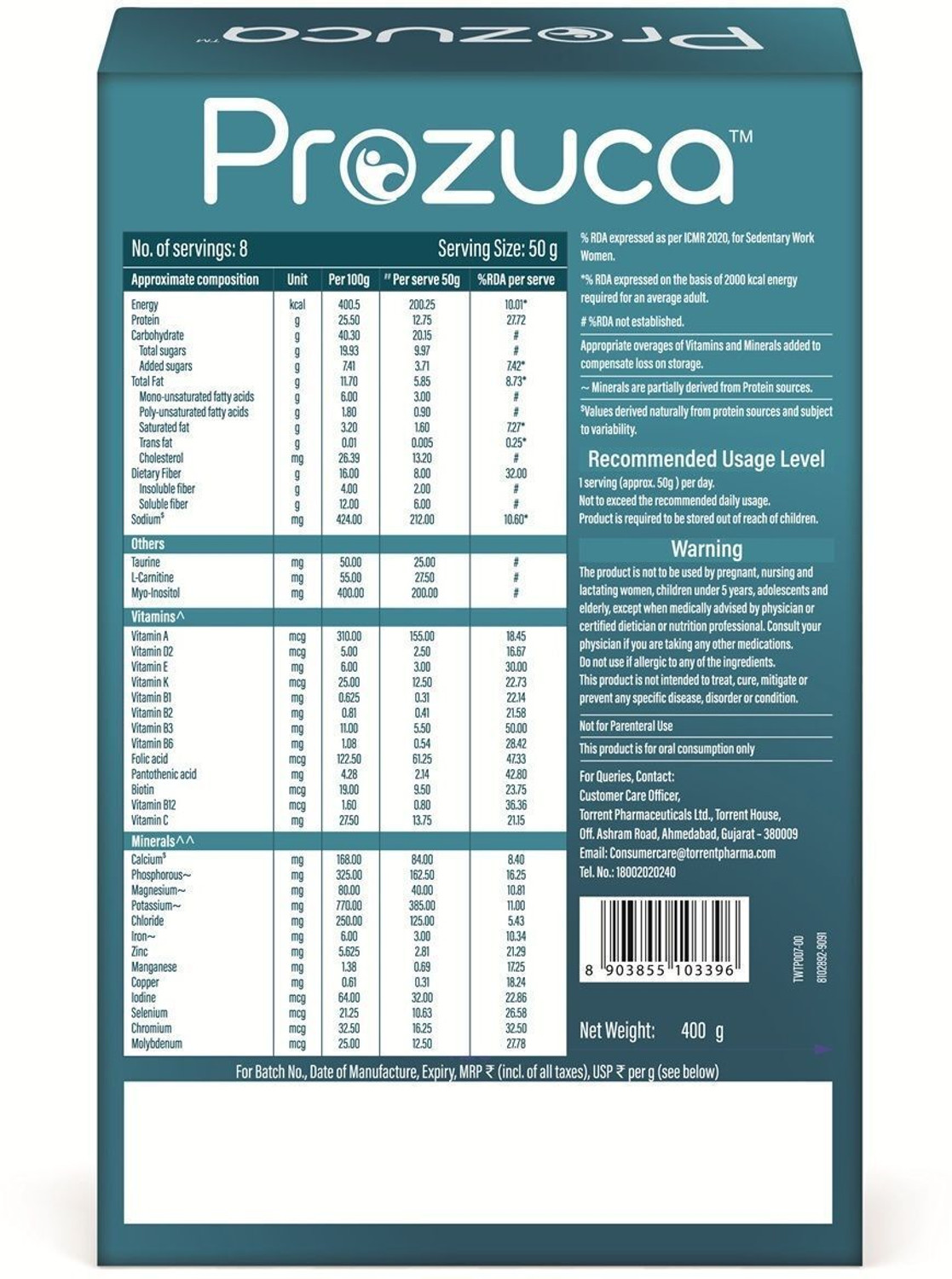 Image of Prozuca Nutrition Supplement to support Diabetes Management - By Torrent Pharma Protein Shake