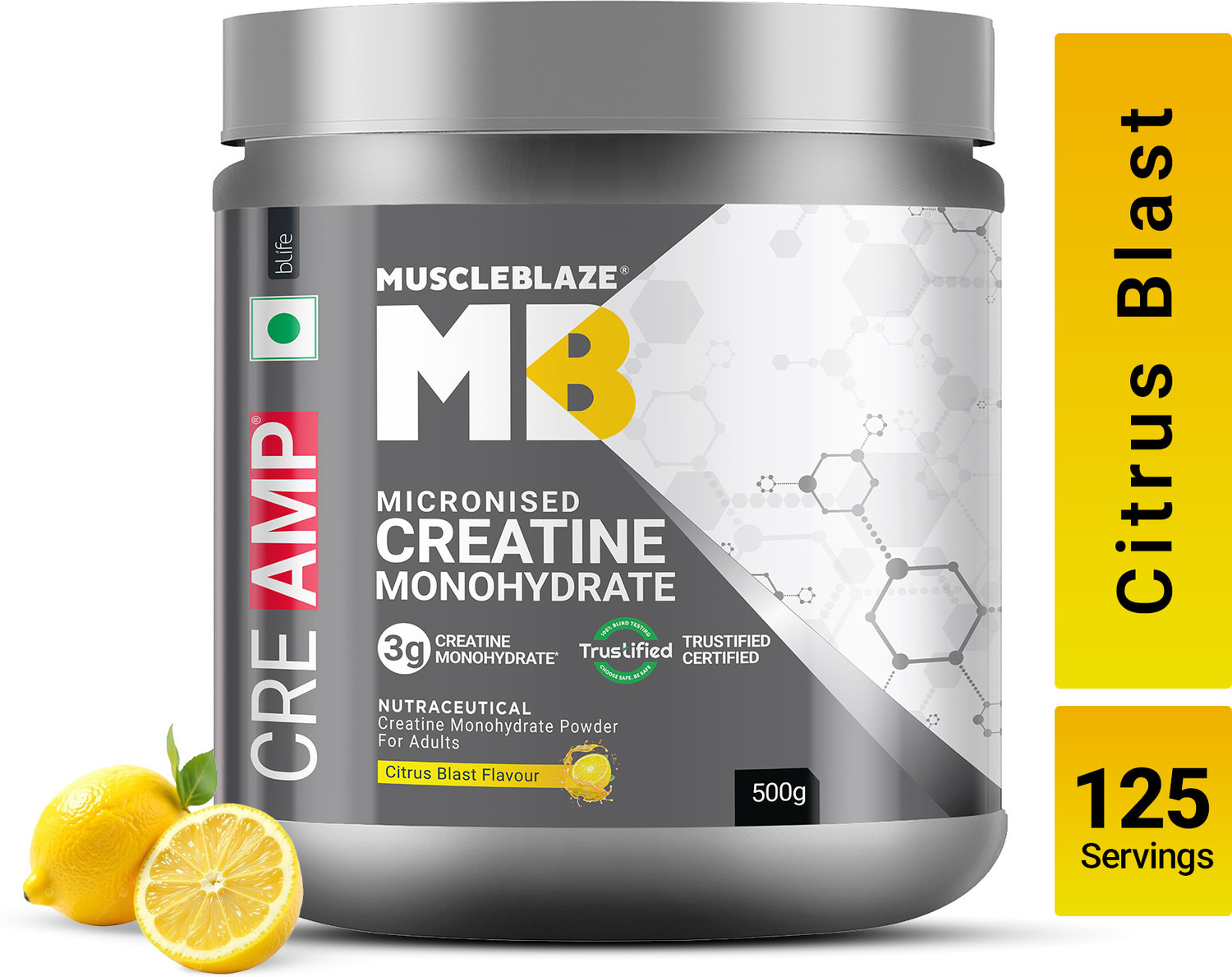 Image of MUSCLEBLAZE Micronised Creatine Monohydrate CreAMP Powder, Trustified Certified Creatine