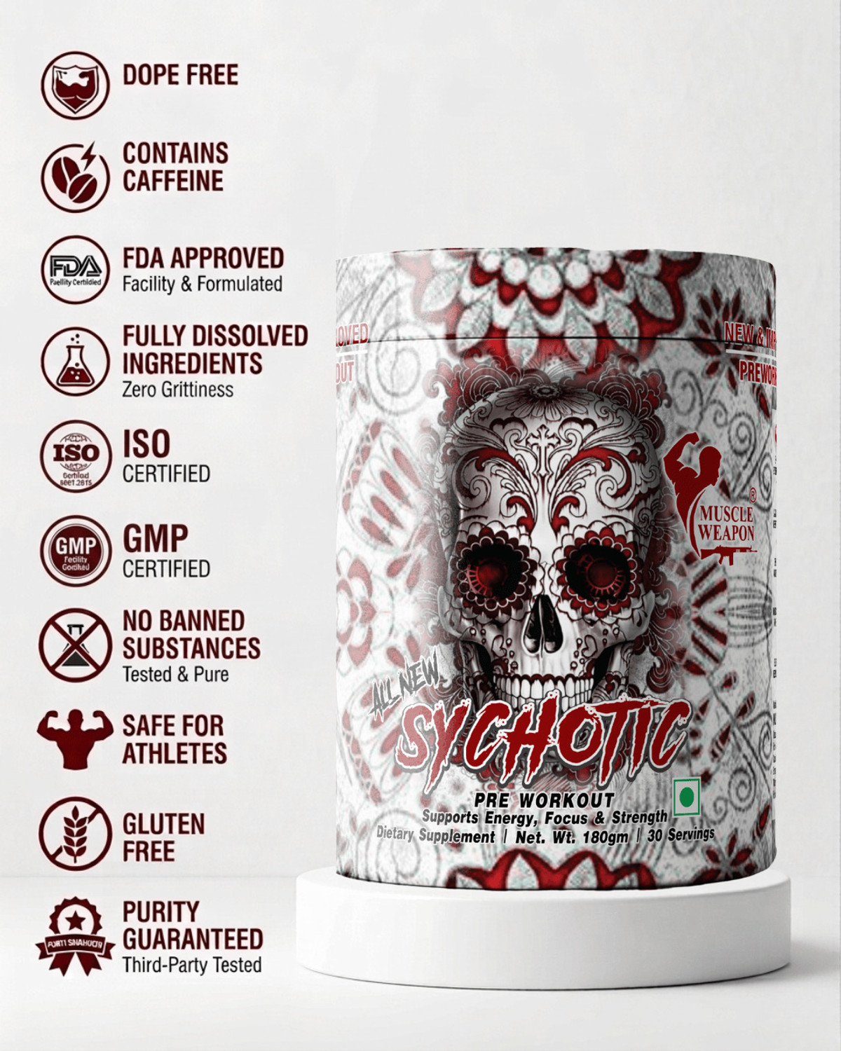 Image of Muscle Weapon Sychotic Preworkout 30 servings| Energy | Focus | Pump Pre Workout