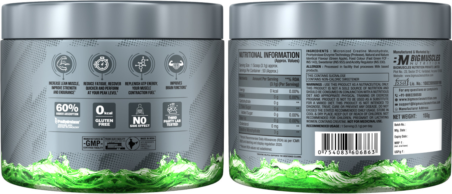 Image of BIGMUSCLES NUTRITION Creatine Monohydrate [50 Servings] | Supports Lean Muscle Building & Recovery Creatine