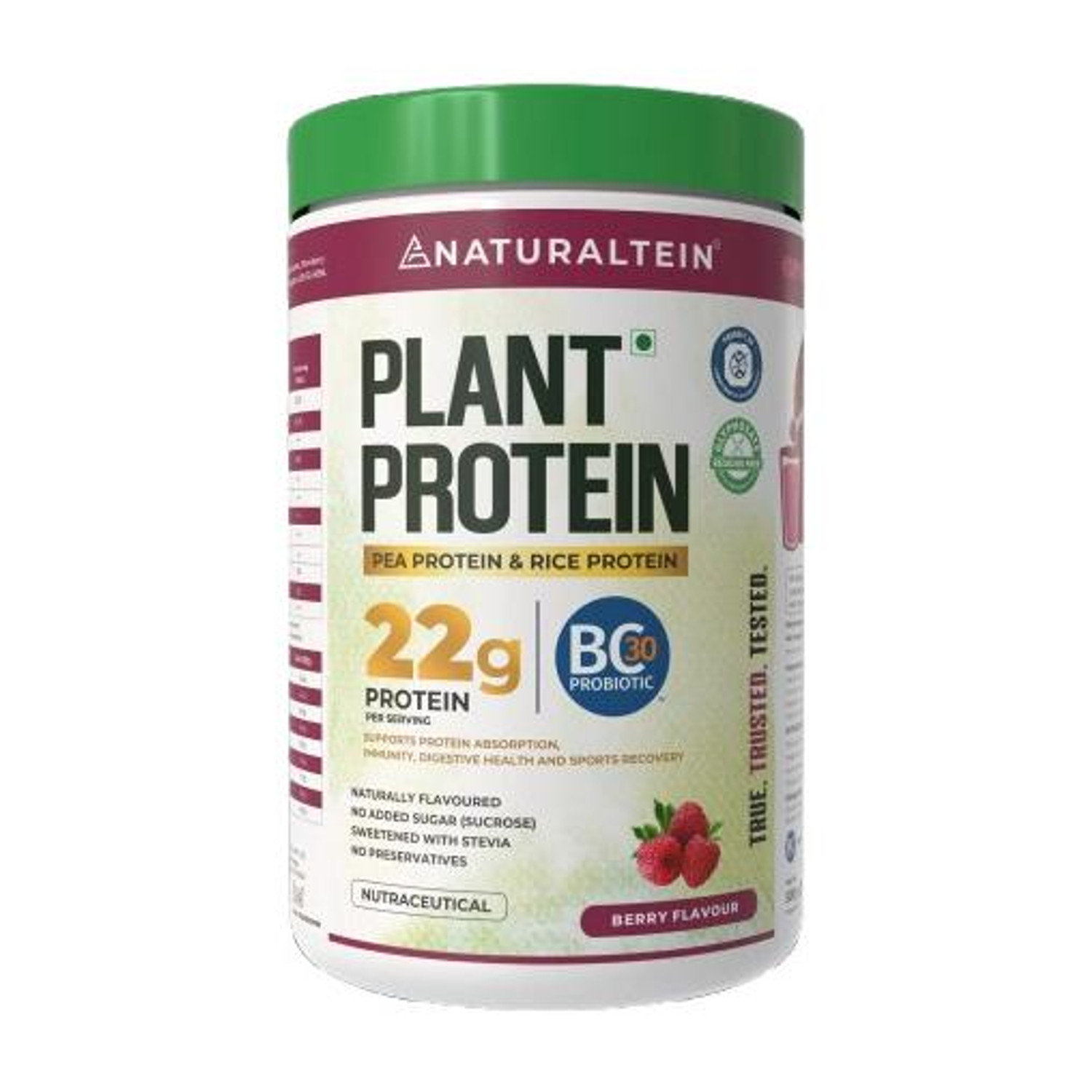 Image of NATURALTEIN Plant Protein | 22g Pea & Rice | Berry Flavor | Vegan, Sugar-Free, Probiotic Plant-Based Protein