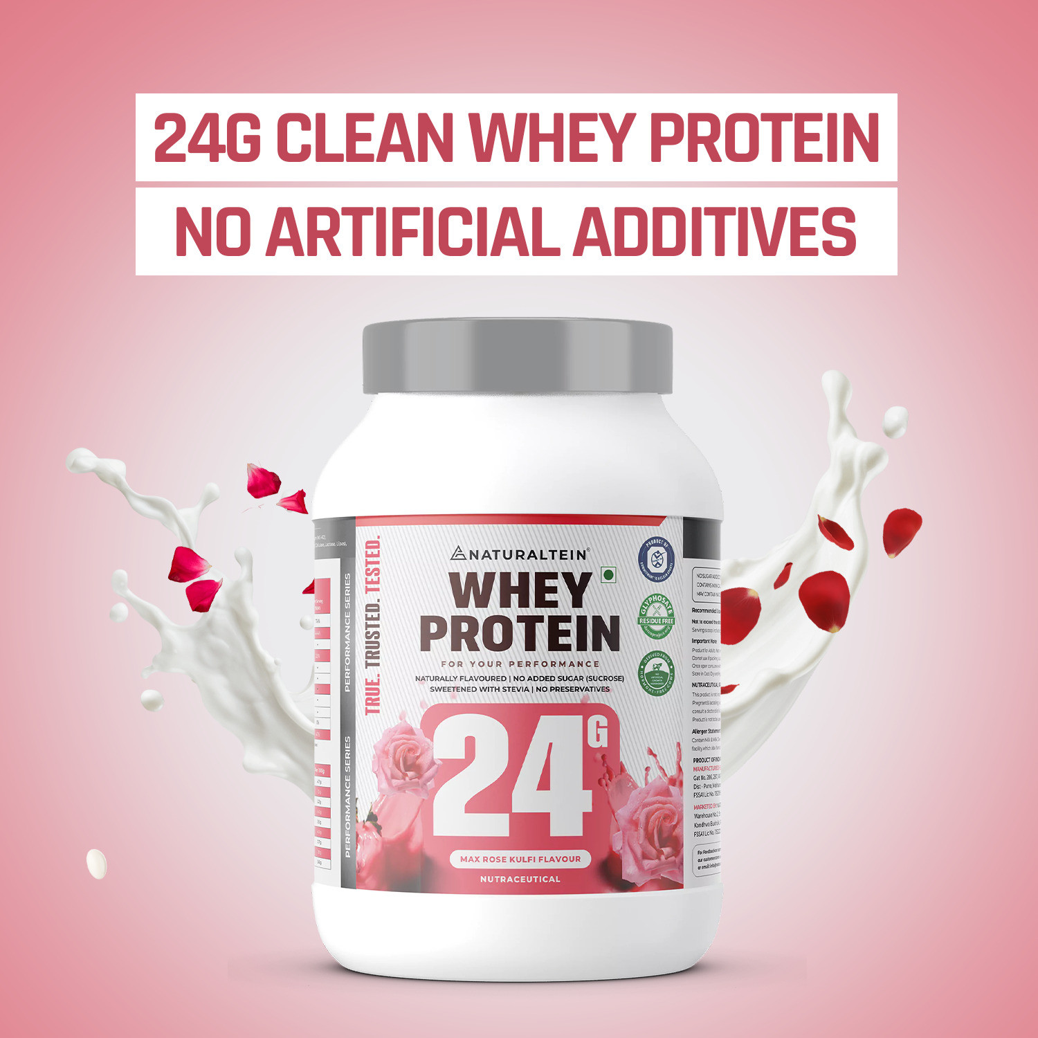 Image of NATURALTEIN Natural Whey 1kg| Max Rose Kulfi| 24g Protein| Stevia| Gluten & Soy Free Whey Protein