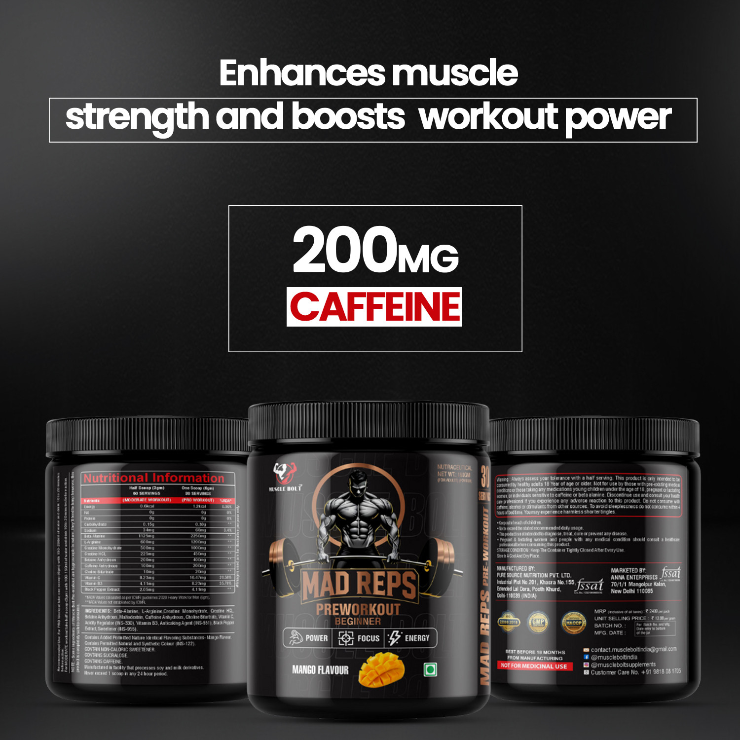 Image of MUSCLEBOLT Beginners Pre-Workout Supplement Creatine Monohydrate,Beta-Alanine,30 Servings Pre Workout