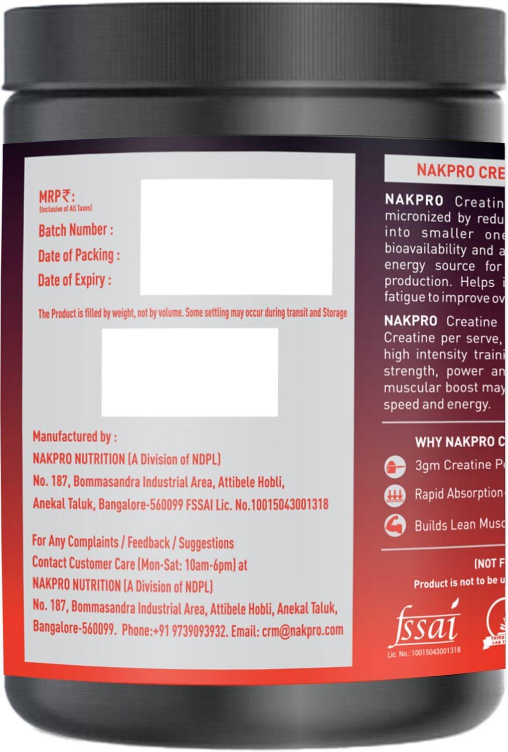 Nakpro Micronized Creatine Monohydrate 1000g - Image 3