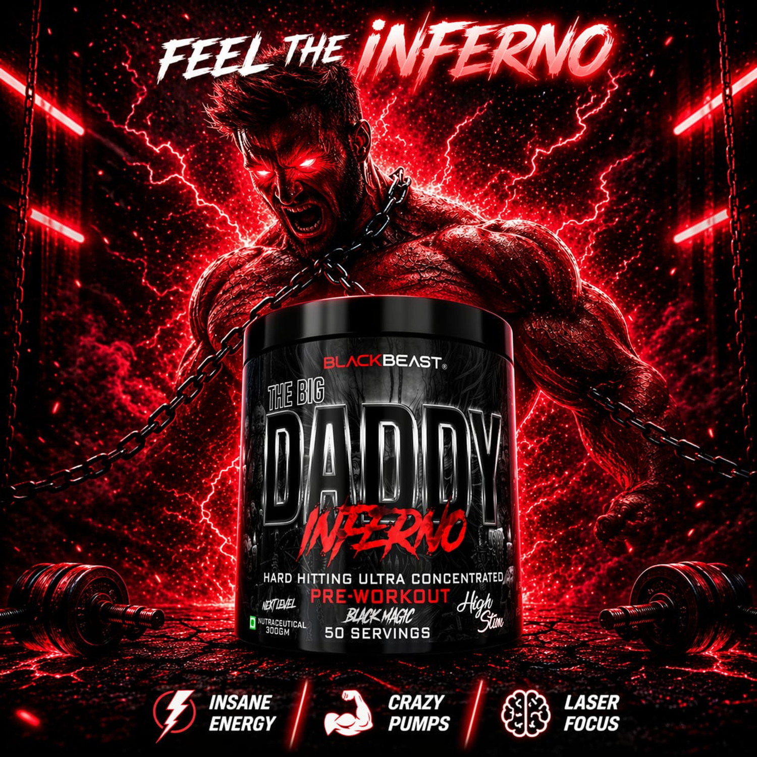 Image of Black Beast The Big Daddy Inferno Next Level Preworkout 50 servings 6000mg Citrulline blend Pre Workout