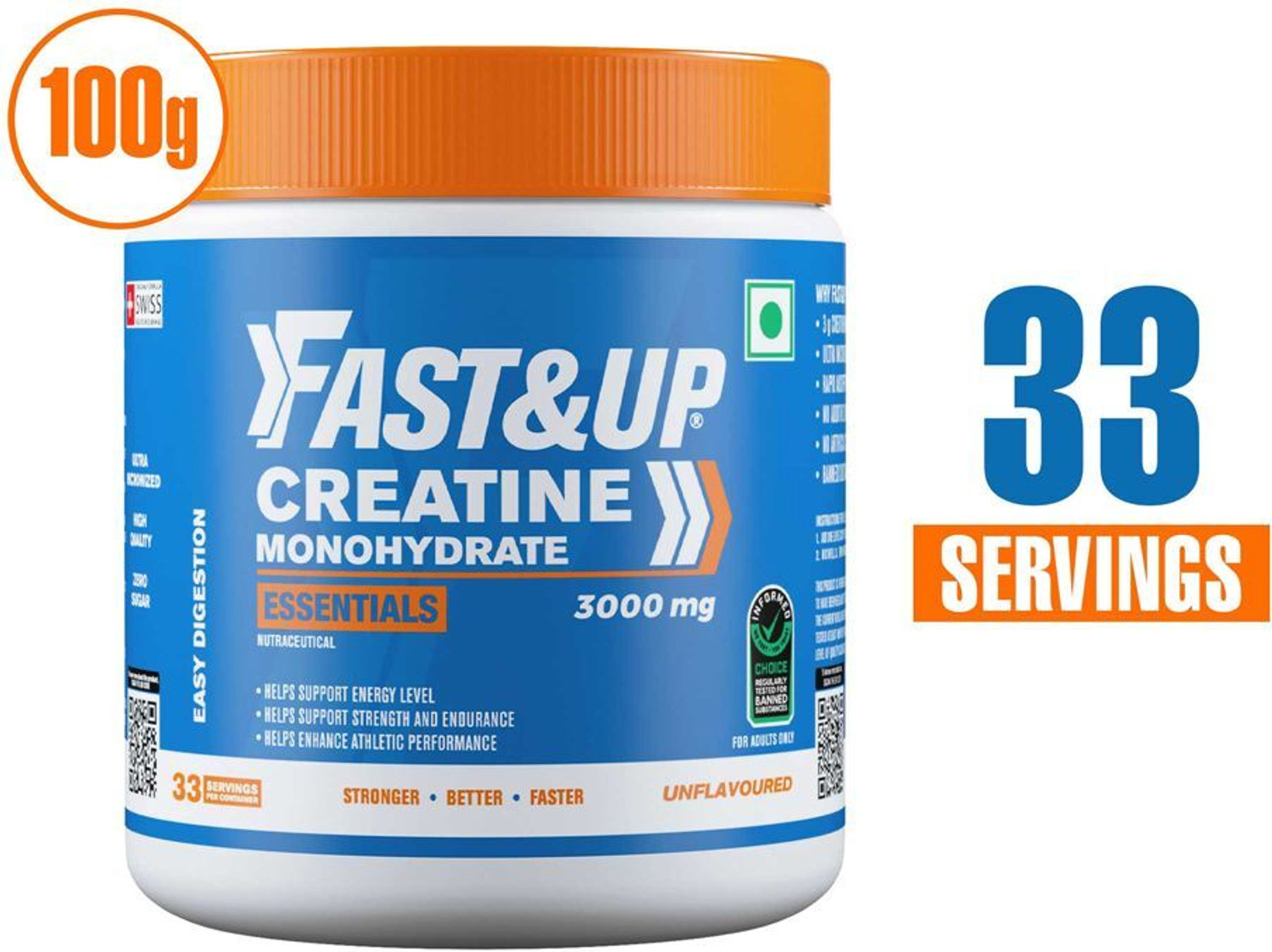 Image of FAST&UP Creatine Monohydrate Essentials | Ultra Micronized | Easy Digestion -33 Servings Protein Blends