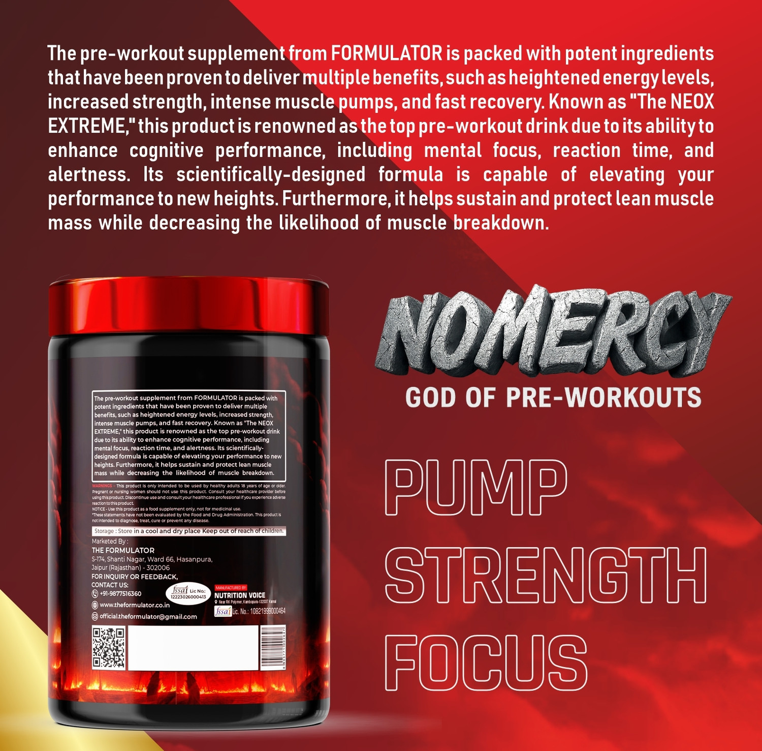 Image of THE FORMULATOR NoMercy Pre-Workout | Beta Alanine | Citrulline | Caffeine | Vitamins Pre Workout