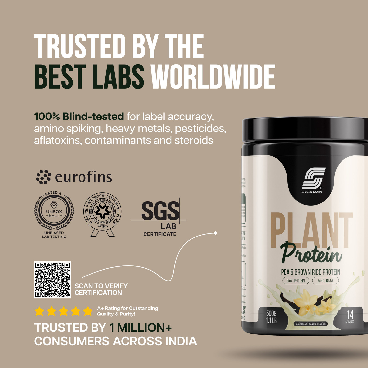 Image of Sparkfusion Plant Protein Powder| Isolated Pea & Brown Rice Protein Protein Shake