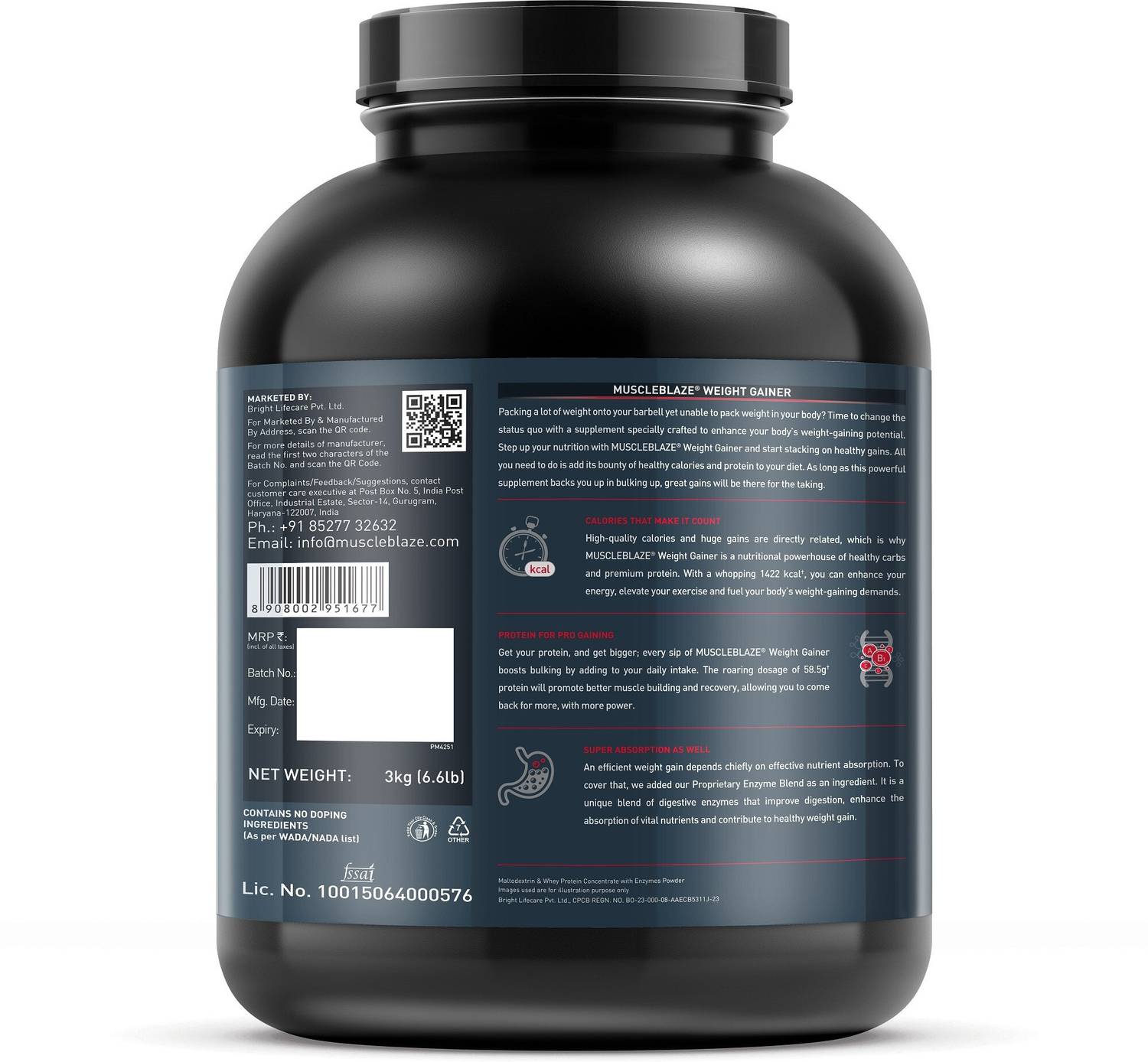 MUSCLEBLAZE Digezyme Weight Gainer 3 kg - Image 2
