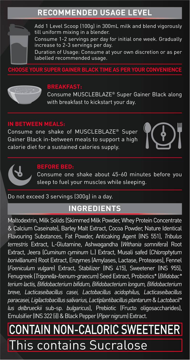 MUSCLEBLAZE Super Black Weight Gainer 1 kg - Image 3