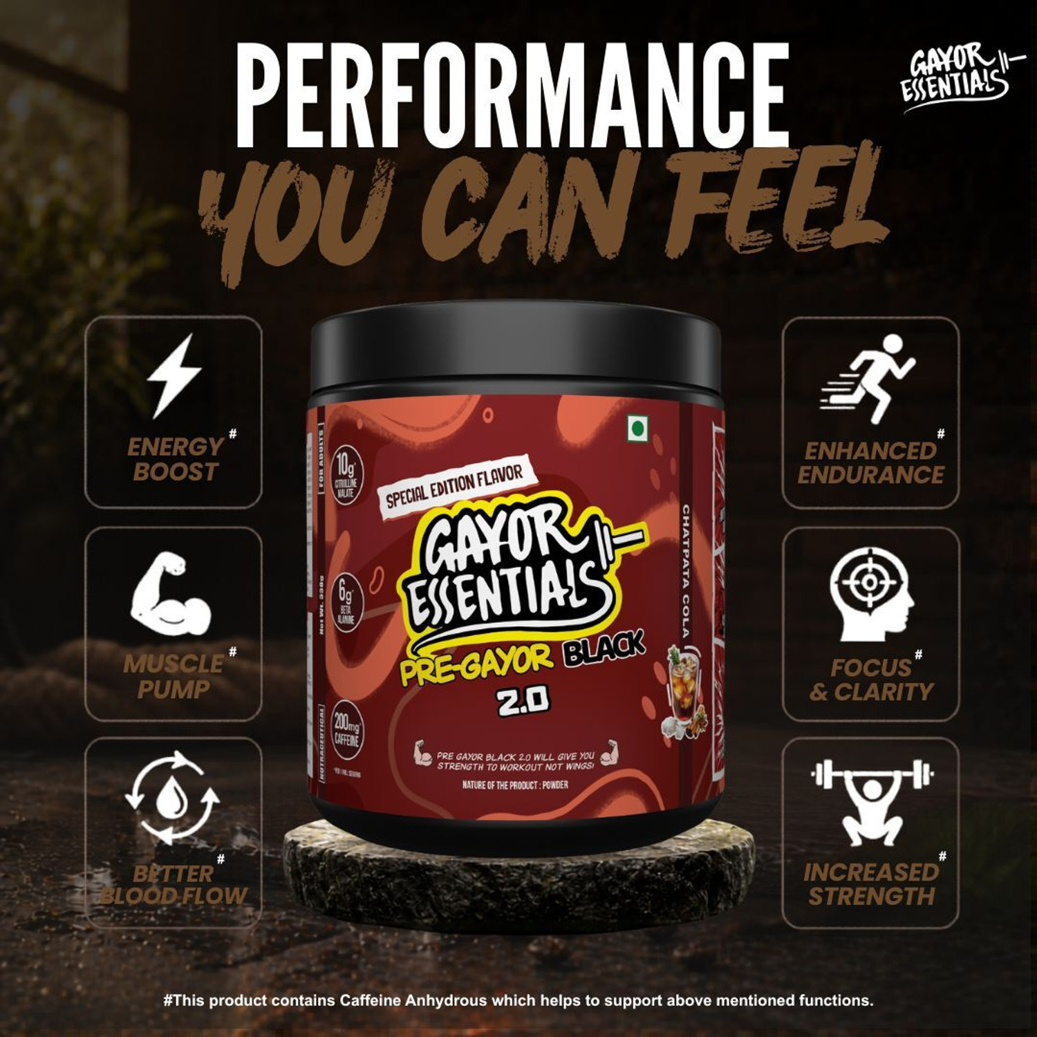 Image of gayor essentials Pre Black 2.0 High-Stim Energy, Focus & Pump Support Pre Workout