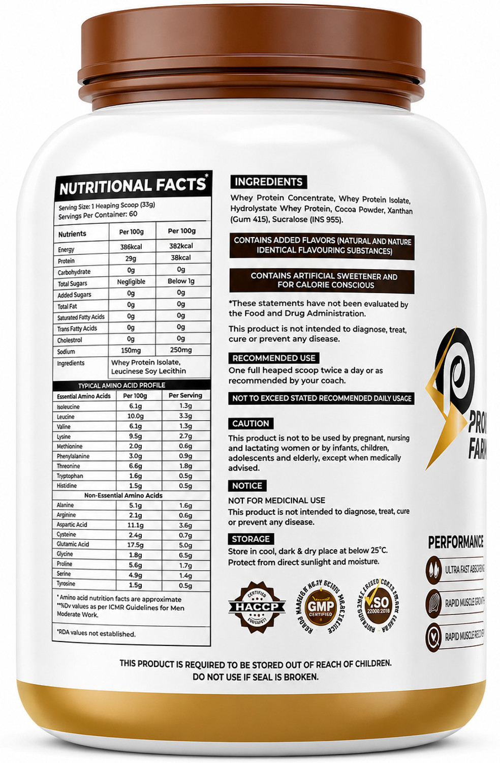 Image of PROTEINFARM PURE WHEY ISOLATE & HYDROLYSED PROTEIN 2KG (0 CARBS , LOW FAT) Whey Protein
