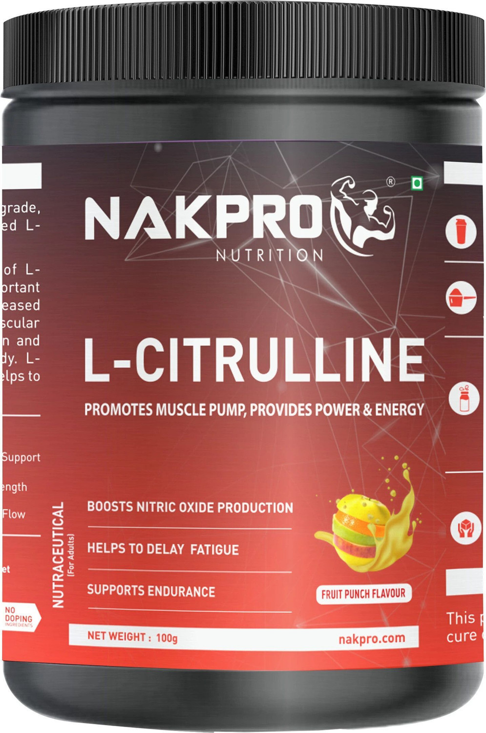 Image of Nakpro Pure L-Citrulline Powder Jar, Boosts Nitric Oxide | Muscle Strength & Endurance EAA (Essential Amino Acids)