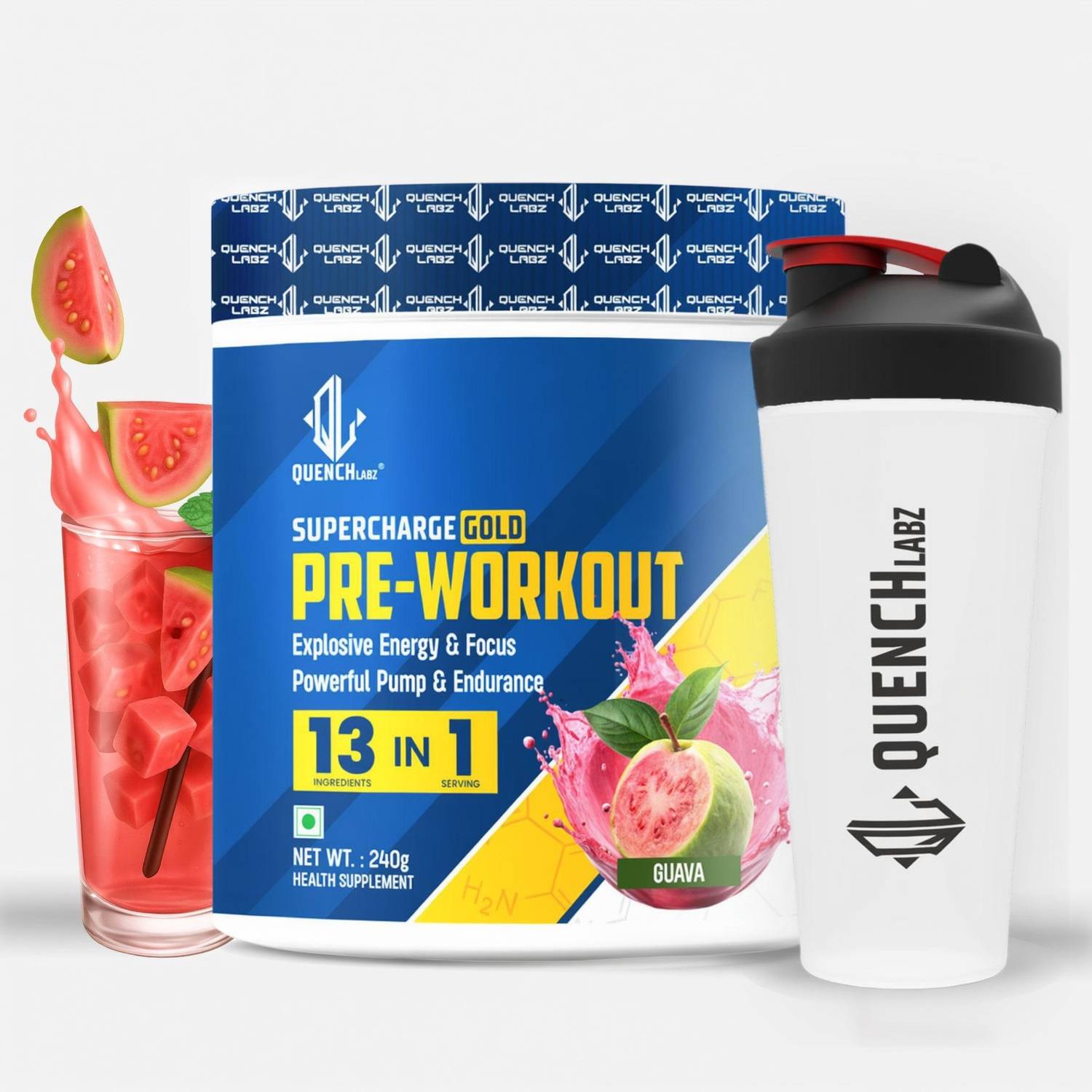 QUENCHLABZ Pre Workout With Free Shaker | Explosive Energy and Performance Booster Pre Workout