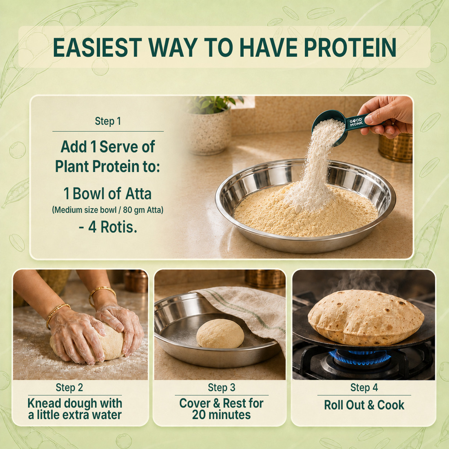 Image of Good Monk Plant Protein Mix | Adds 5 g protein per roti | Highest BCAA per serving Plant-Based Protein