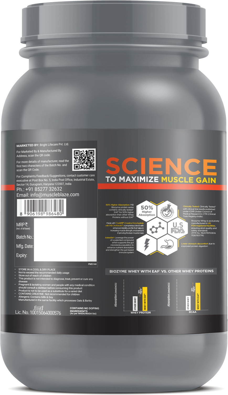 Image of MUSCLEBLAZE Biozyme Whey PR with Creatine Monohydrate & AstraGin Whey Protein