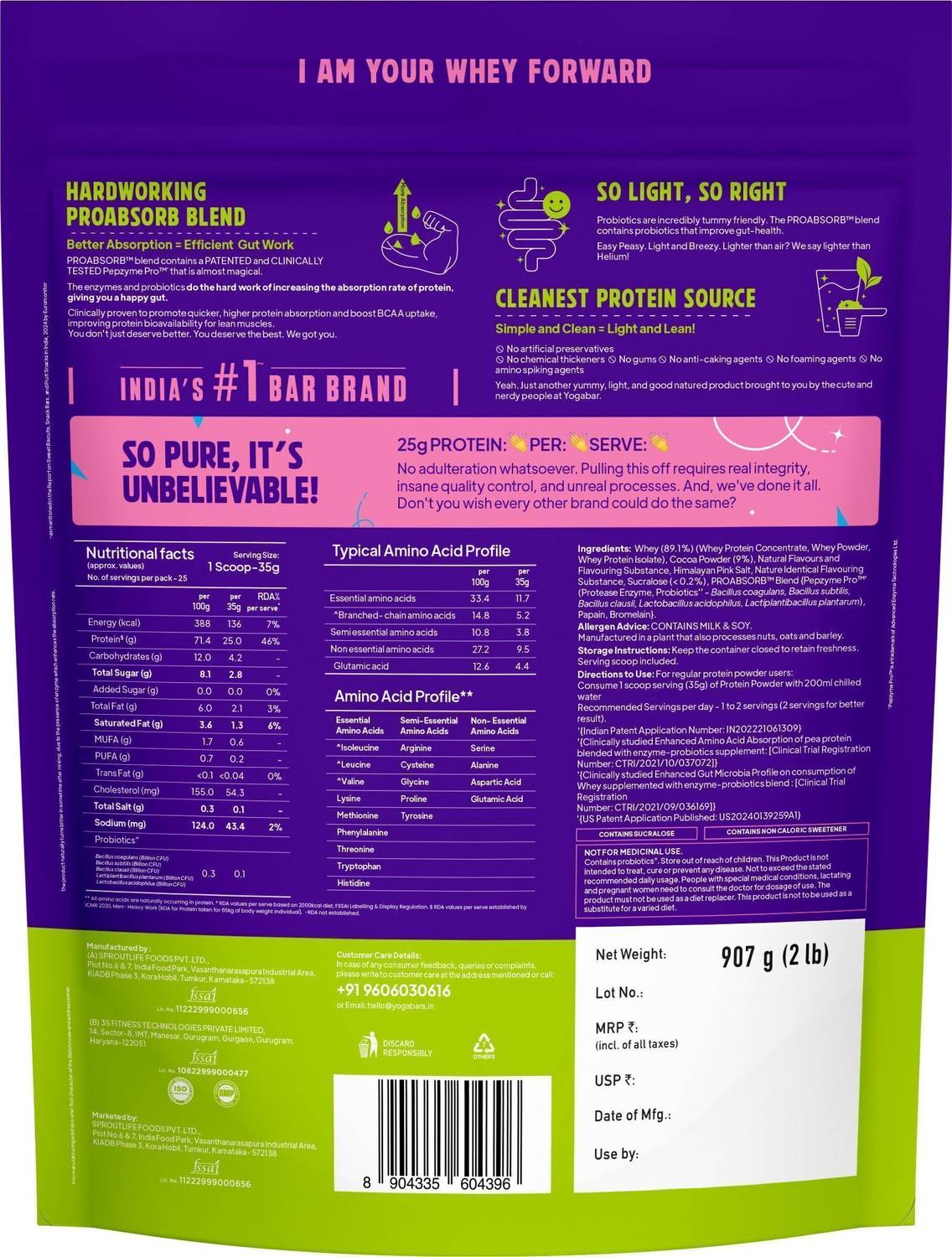 Yogabar Isolate + Concentrate Whey Protein 907g - Image 2