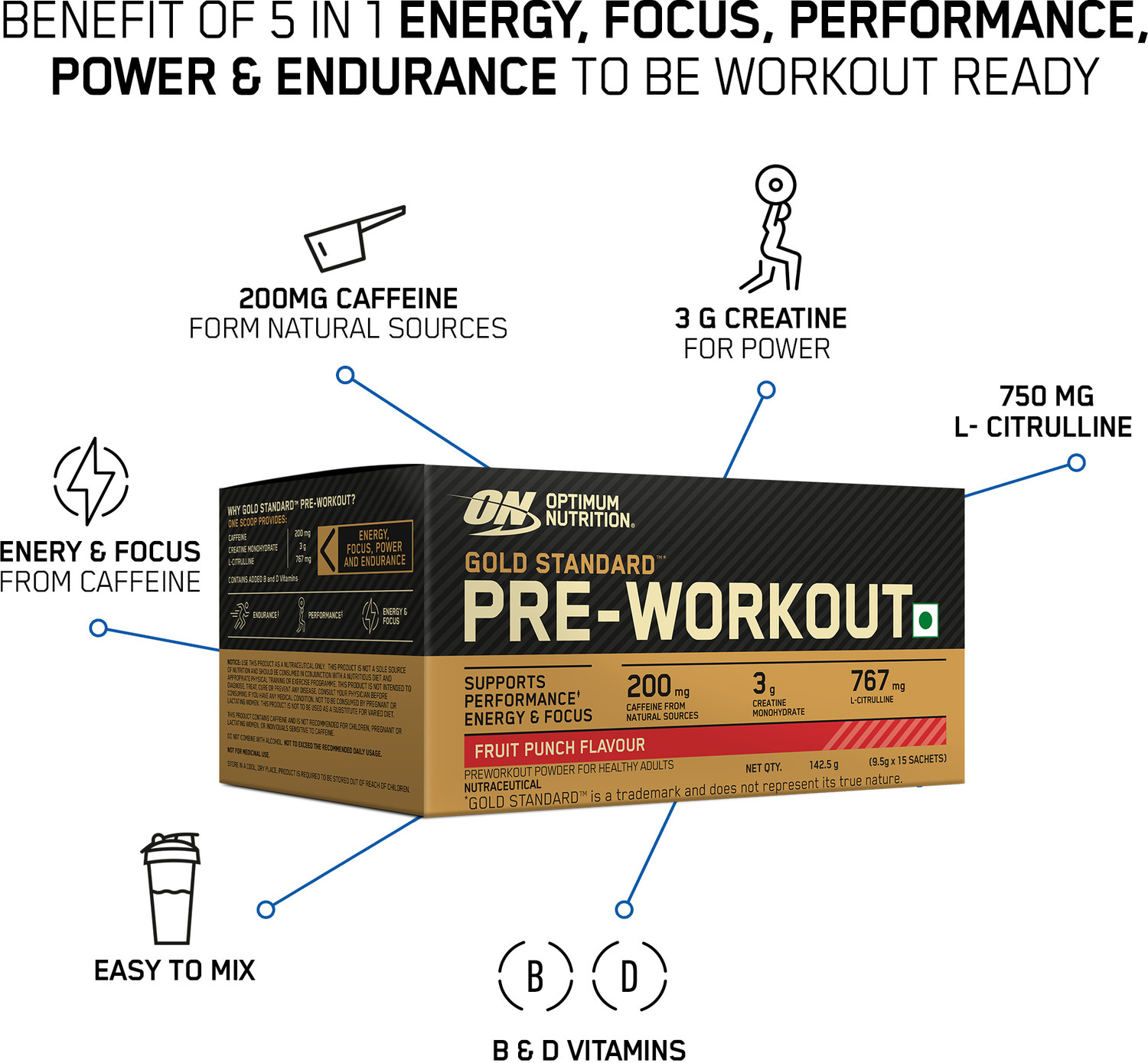 Image of Optimum Nutrition Gold Standard Pre-Workout- 60 servings (pack of 4 X 15 Servings) Pre Workout