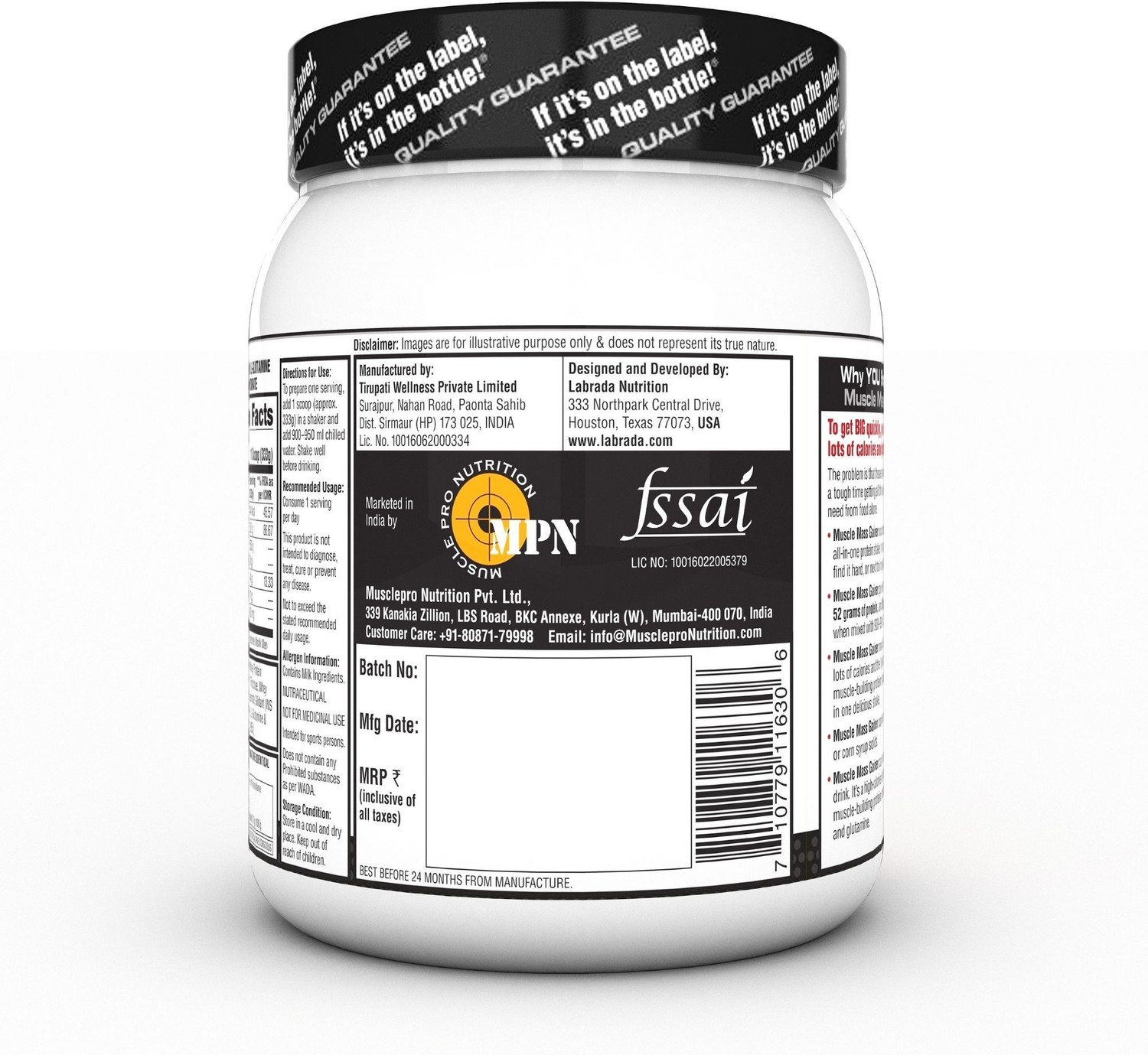 Image of Labrada Muscle Mass Gainer Chocolate | Weight Gainer with Protein |3 Servings Weight Gainers /Mass Gainers