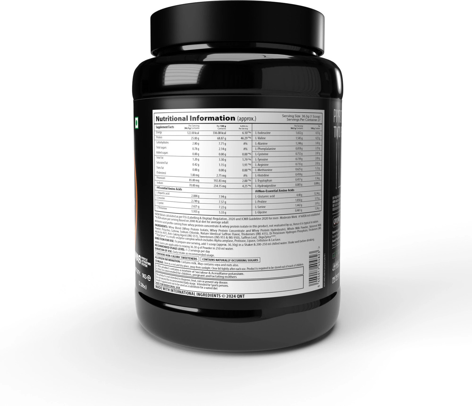 Image of QNT Prime Whey, 100% Whey Protein with whey Isolate, 1kg, Kesar Kaju Pista Flavour Whey Protein