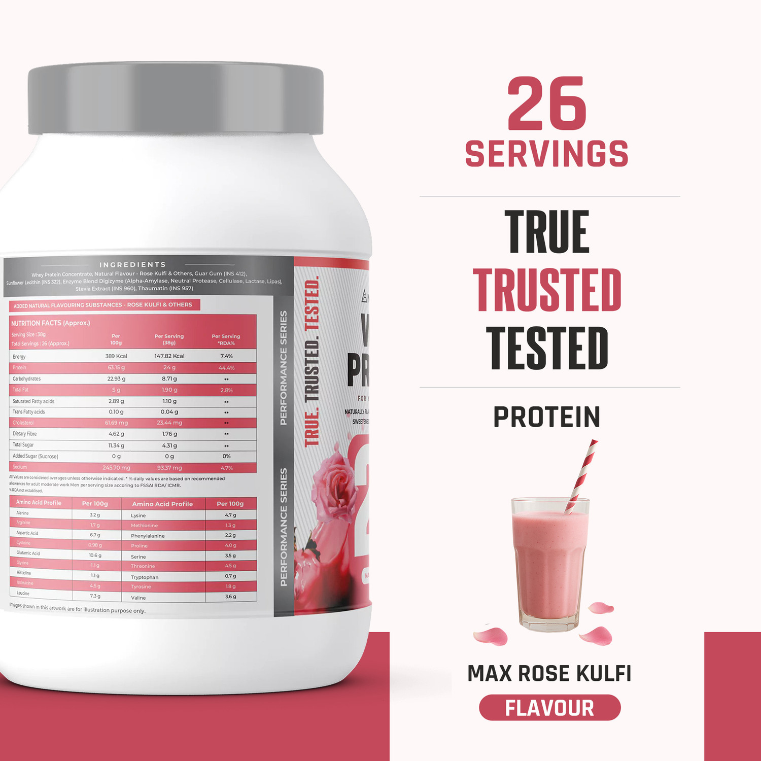 Image of NATURALTEIN Natural Whey 1kg| Max Rose Kulfi| 24g Protein| Stevia| Gluten & Soy Free Whey Protein
