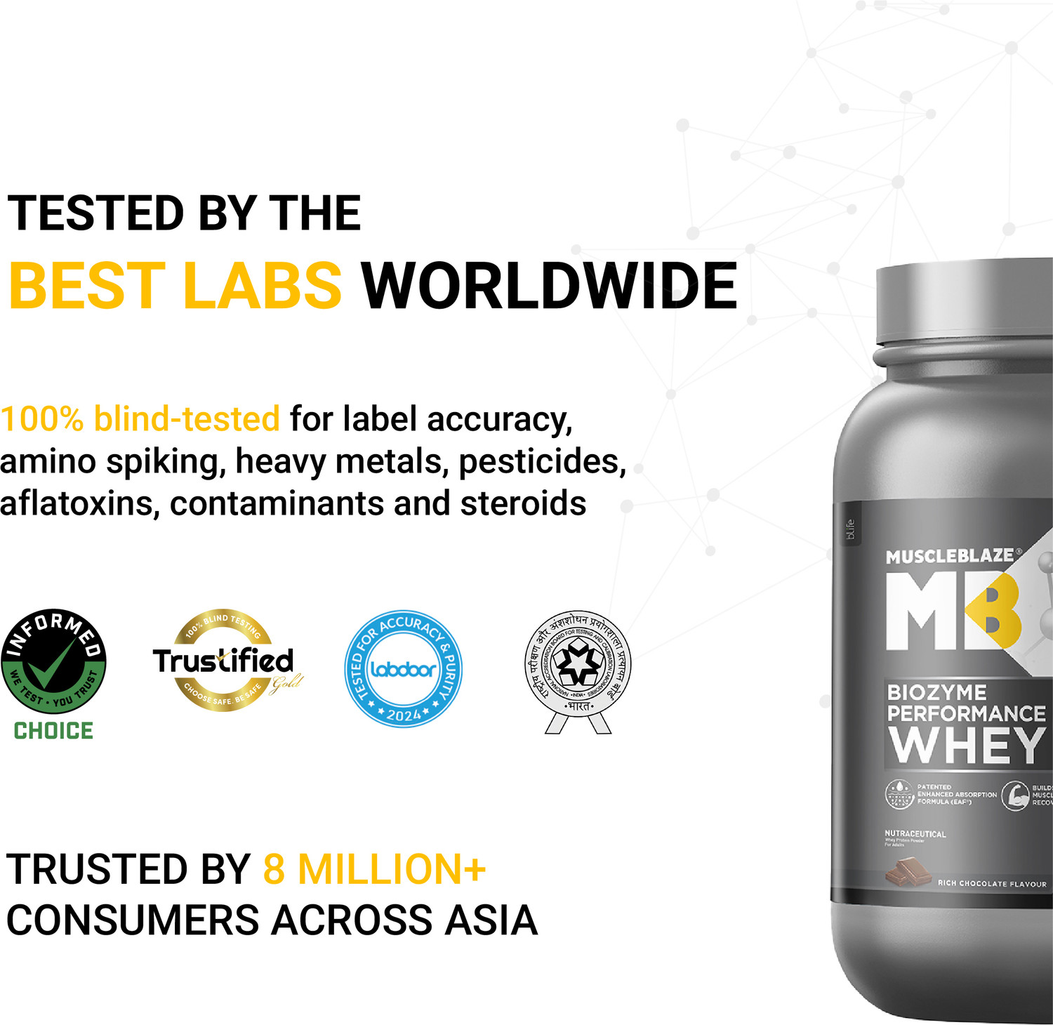 Image of MUSCLEBLAZE Biozyme Performance Whey Protein Powder, 25g Protein & Gym Steel Shaker Whey Protein