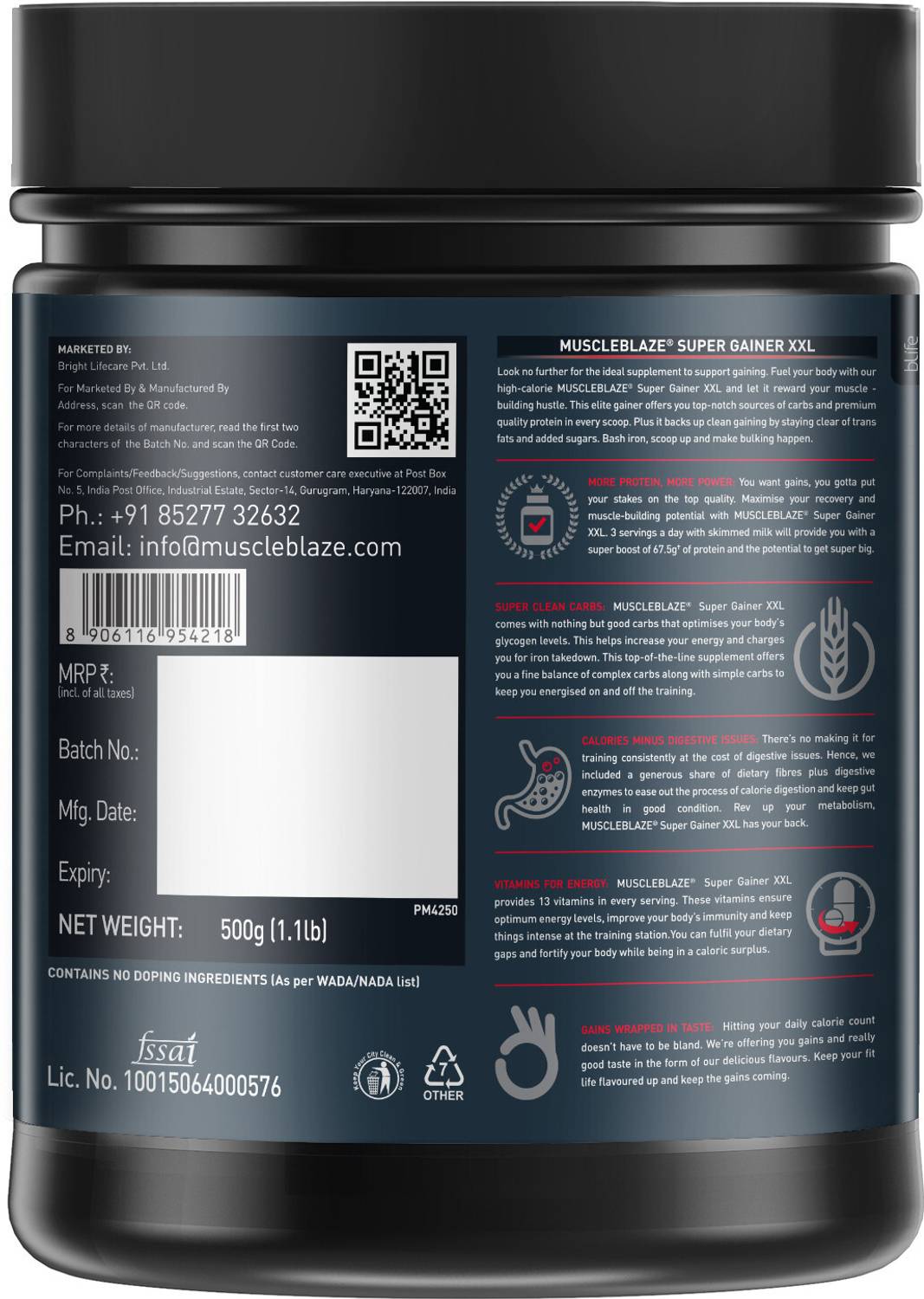 MUSCLEBLAZE Super XXL Weight Gainers 500g - Image 2